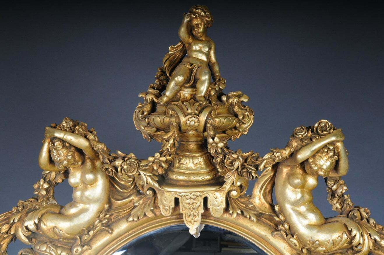 photo vinterior Royal And Monumental Gilded Wall Mirror After F. Linke Paris