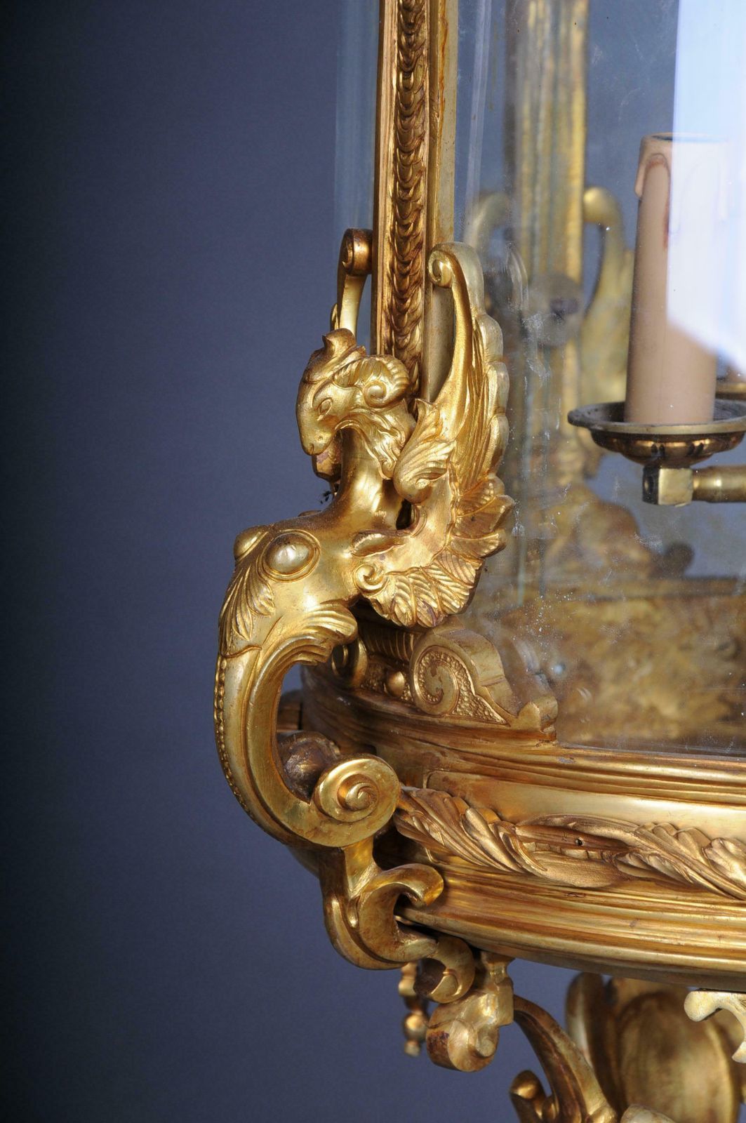 French Fire Bronze Brass Lantern Chandelier Louis XVI Shape photo buy