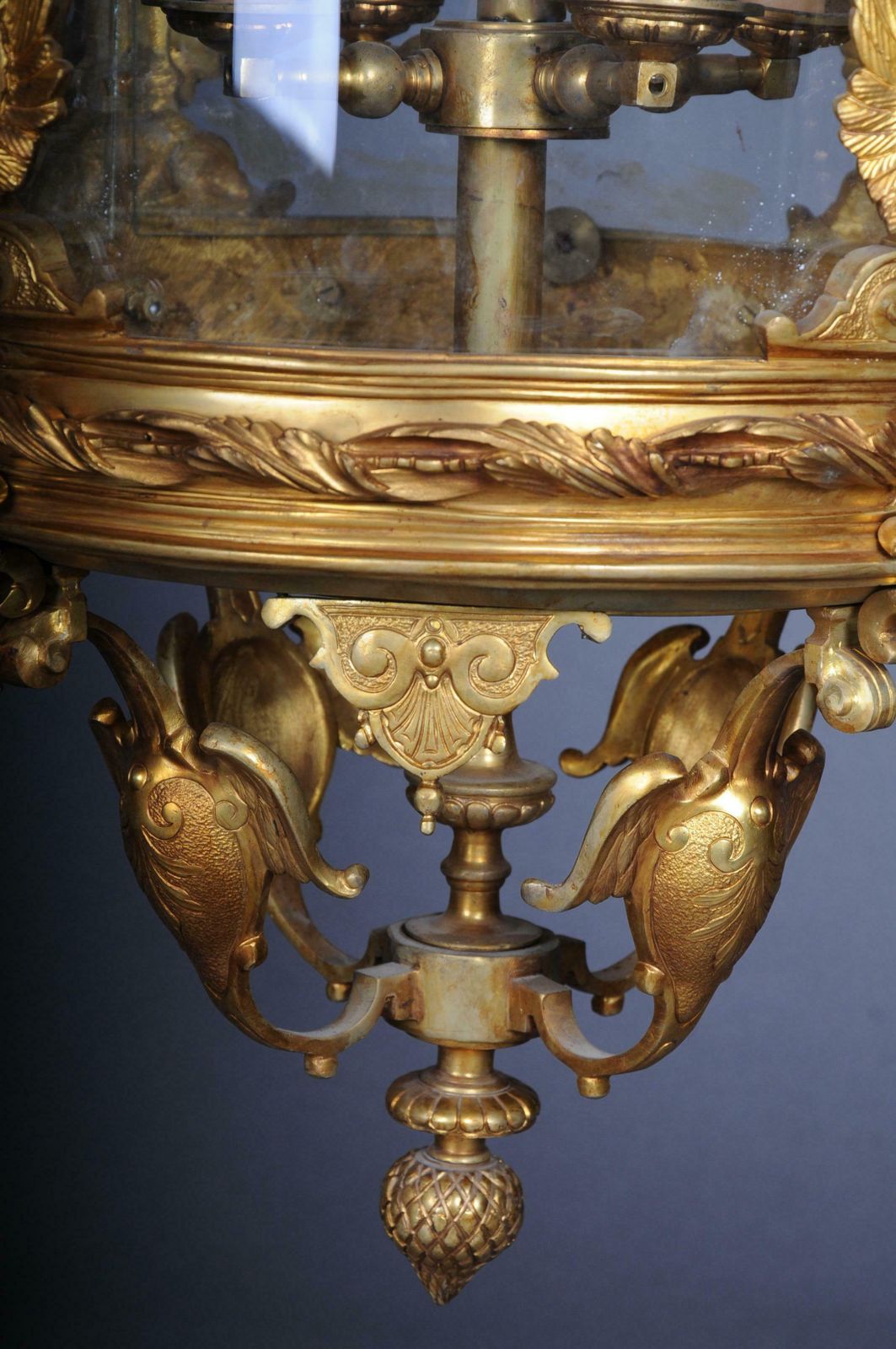 French Fire Bronze Brass Lantern Chandelier Louis XVI Shape photo vintage