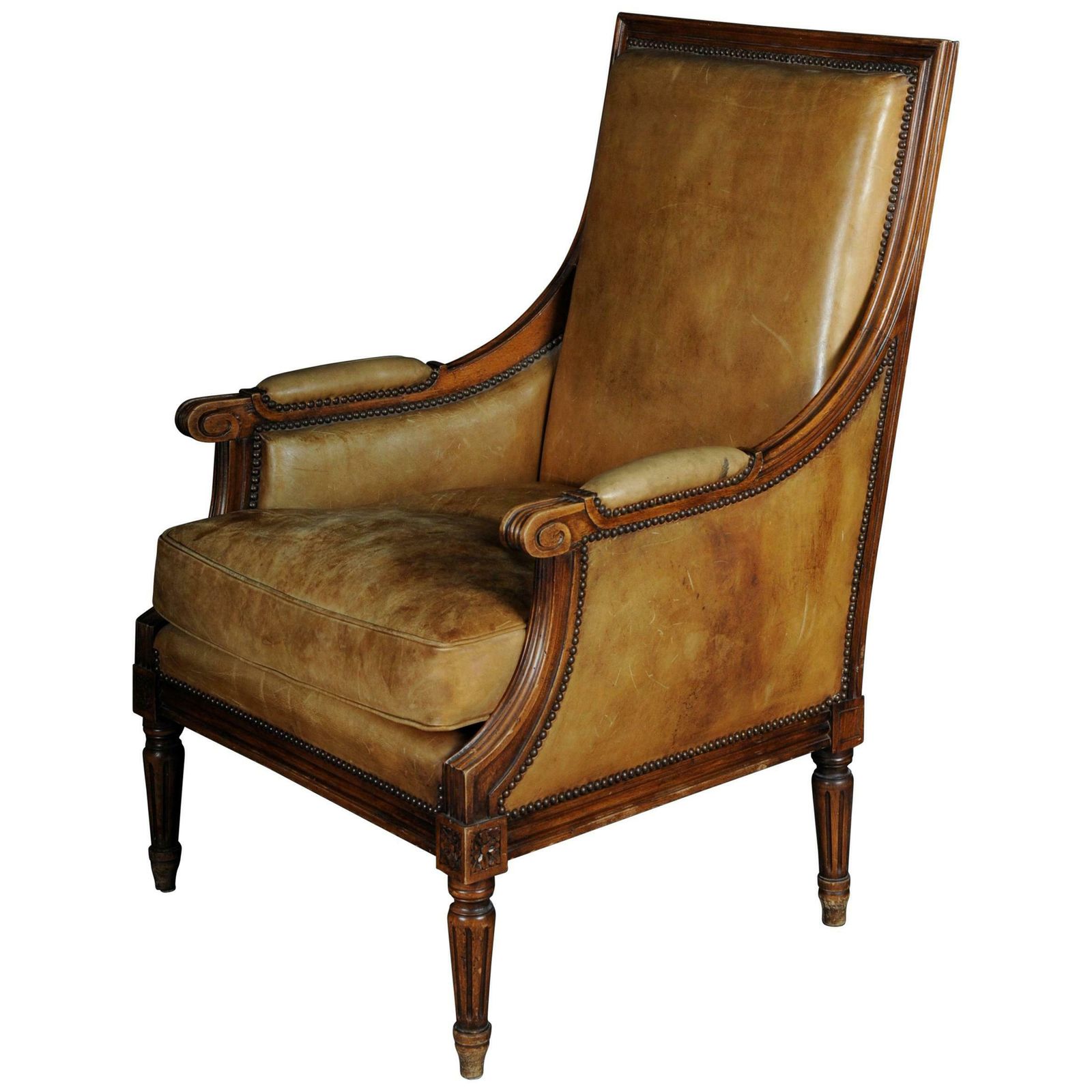 Armchair English Leather From, 19th Century Mahogany