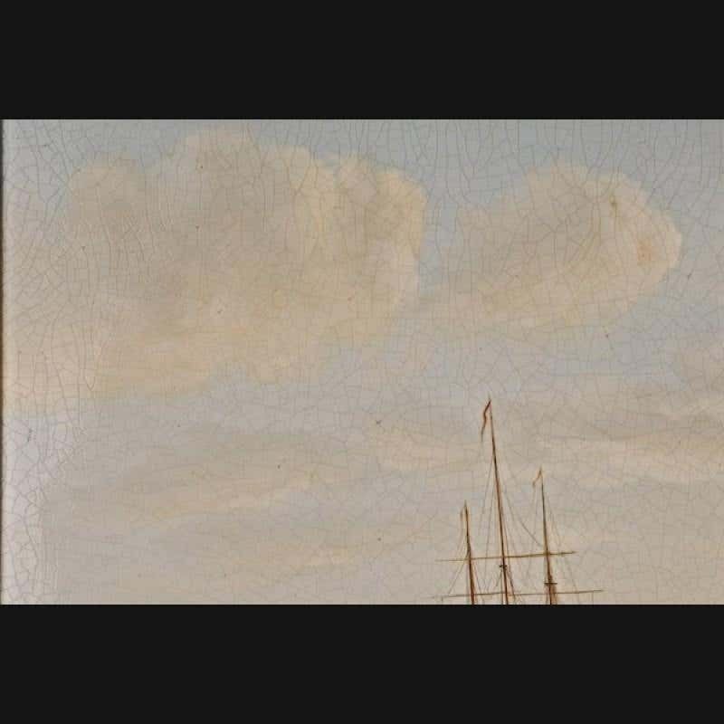 20th Century Oil Painting English Battleships In Coastal Waters photo 1000.0