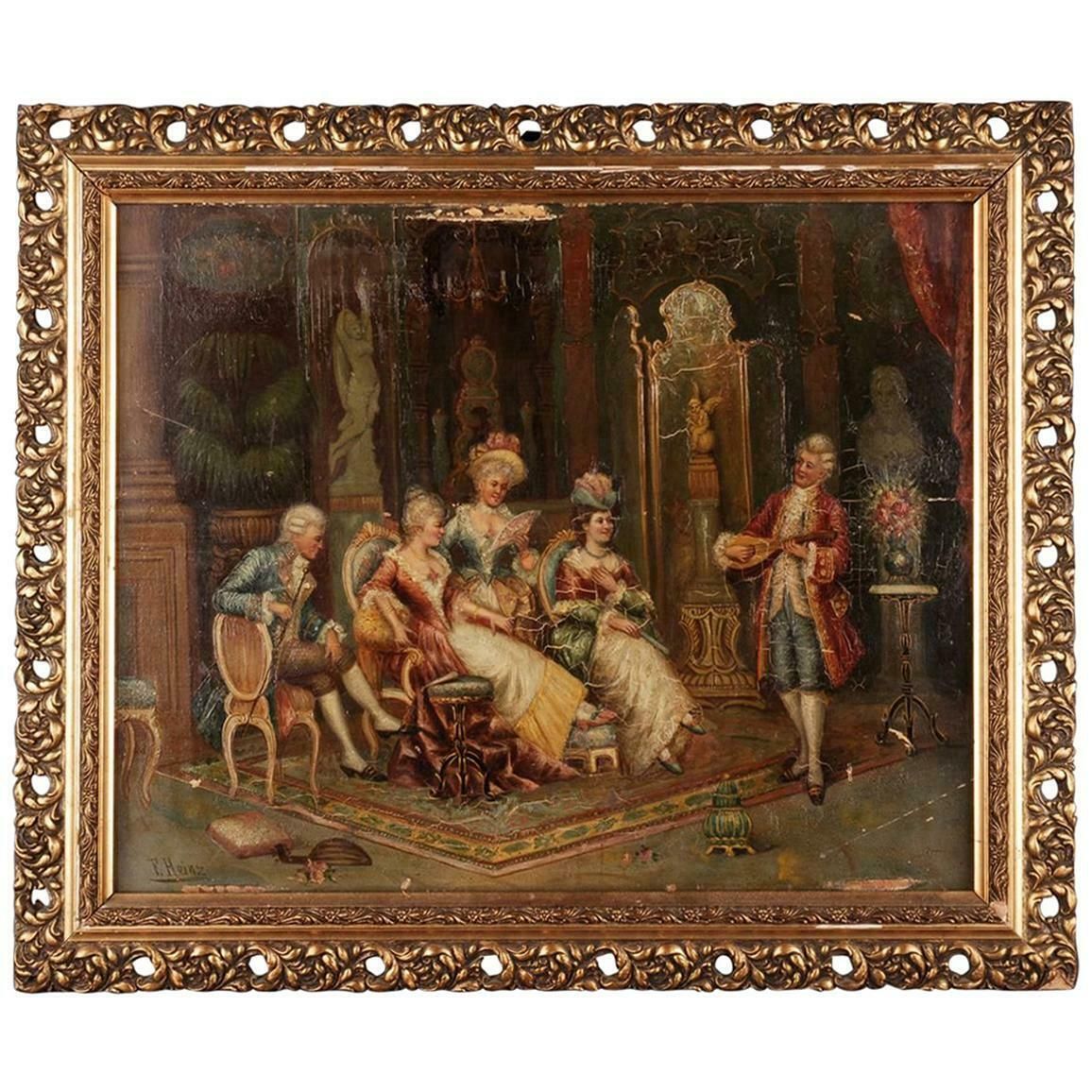 19th Century Baroque Oil Painting Rococo Scene