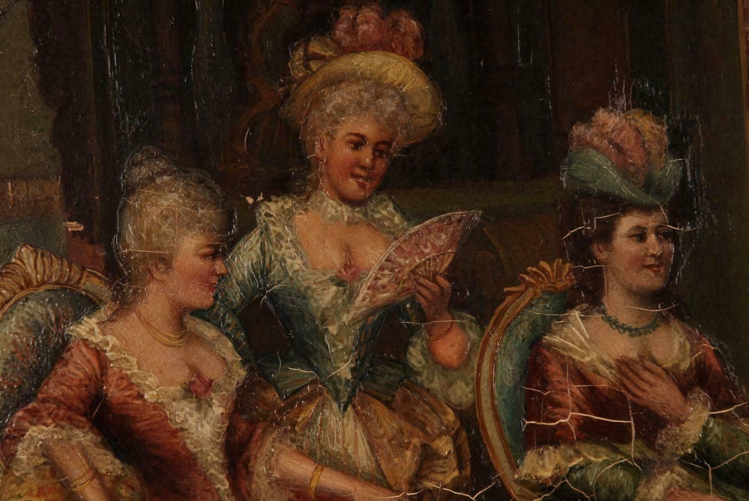 19th Century Baroque Oil Painting Rococo Scene photo for sale