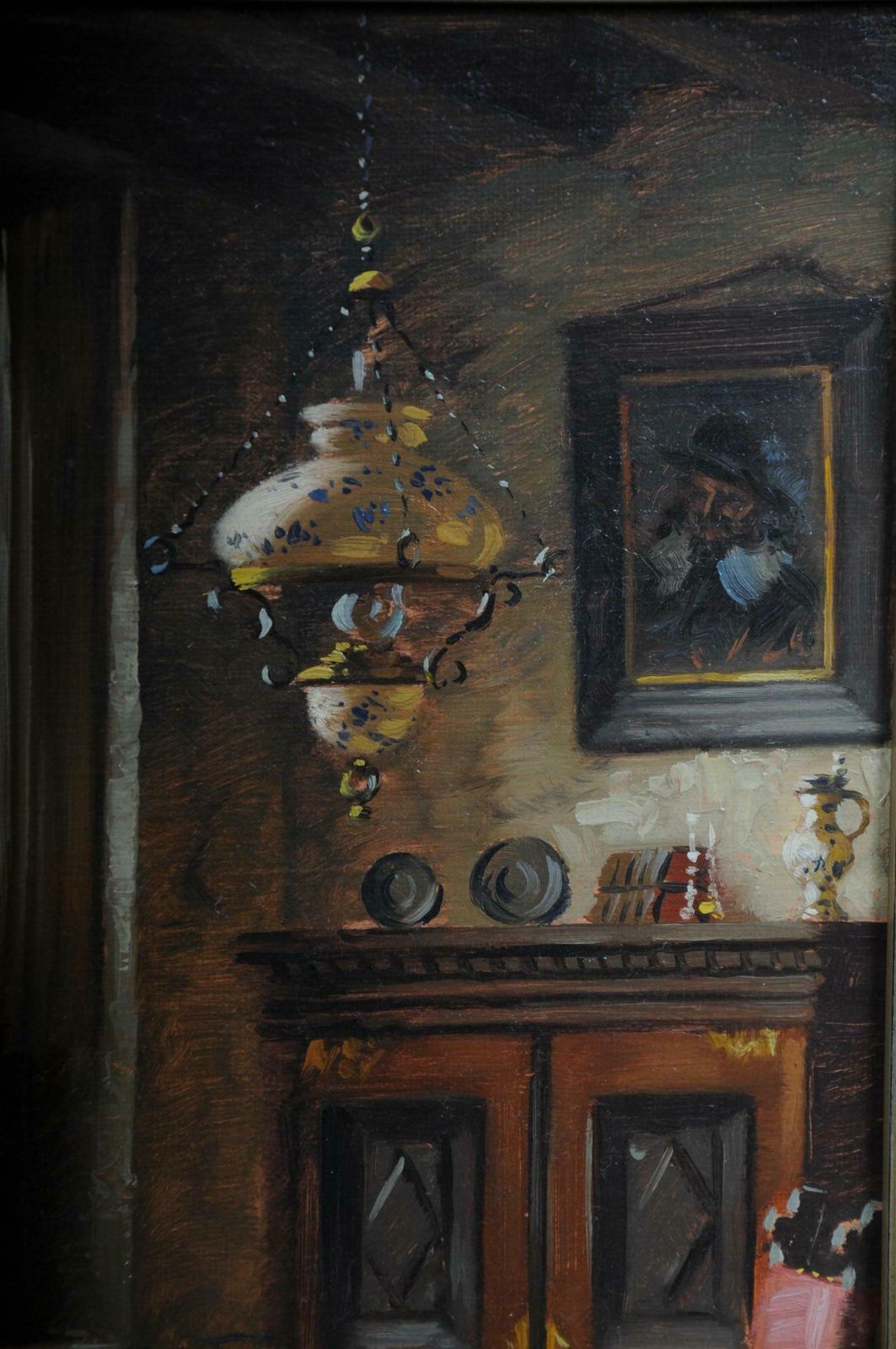 Art Oil Painting Lady At The Spinning Wheel, 20th Century photo