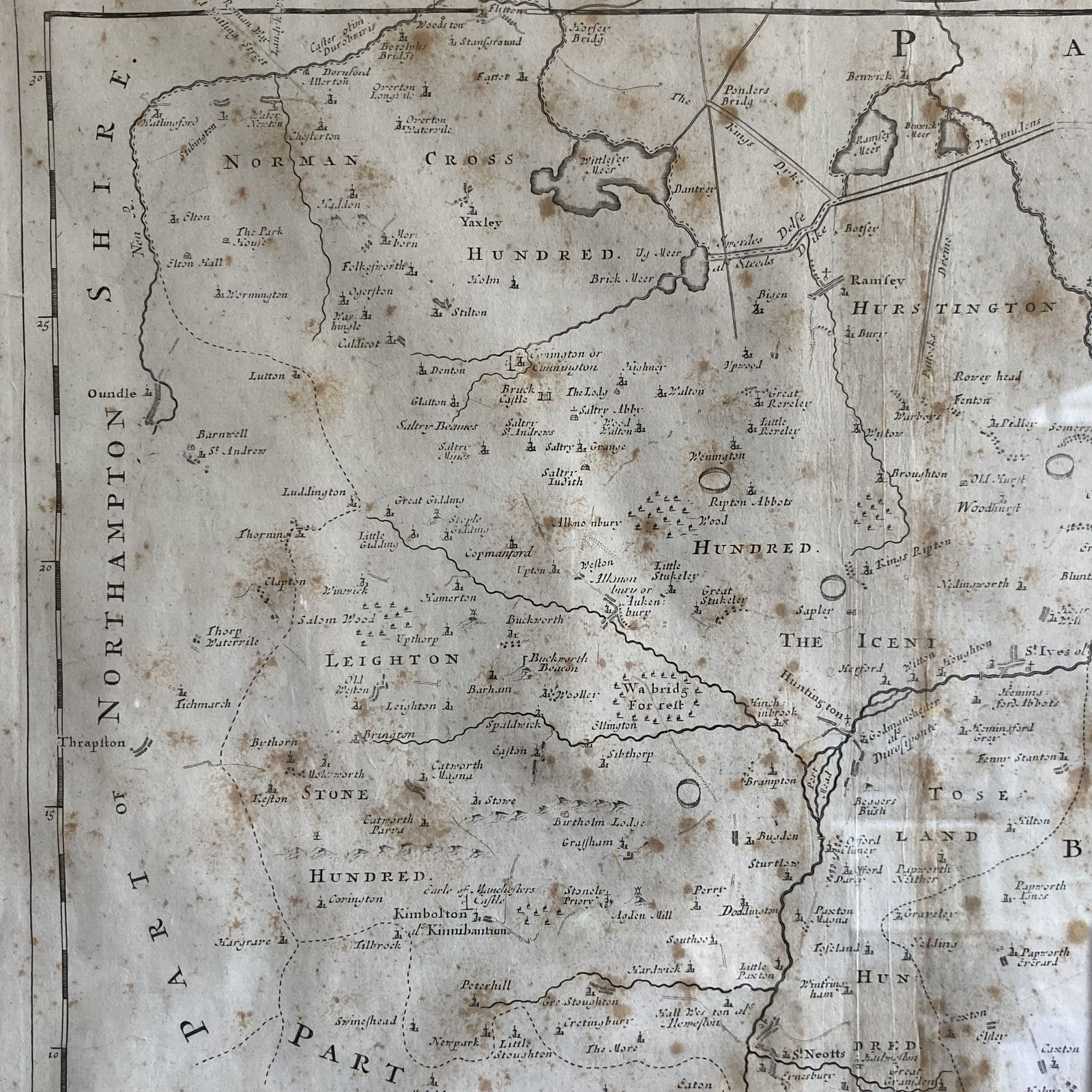 Map Of Huntington Shire By Robert Morden, Circa 1722 photo 100.0