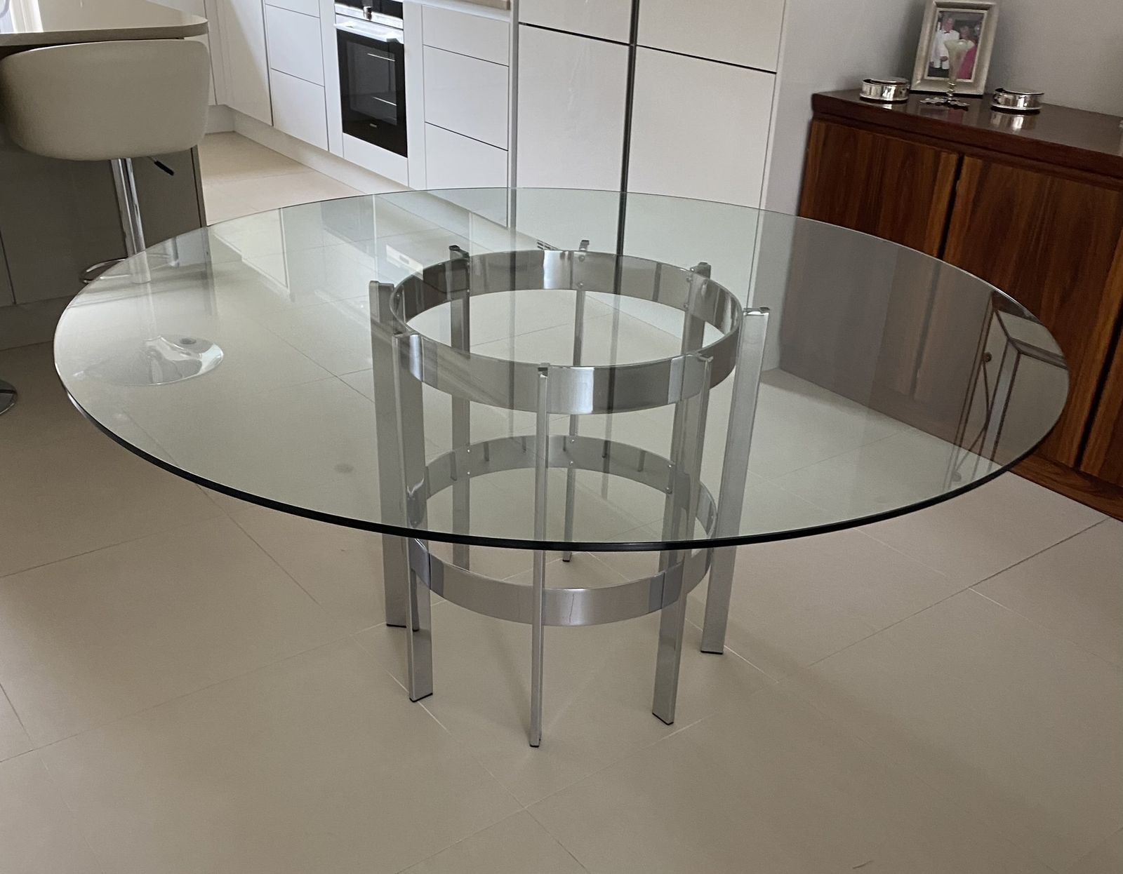 Merrow Associates Chrome & Glass Dining Table 'The Preece' By Richard Young, English, 1970s photo furniture