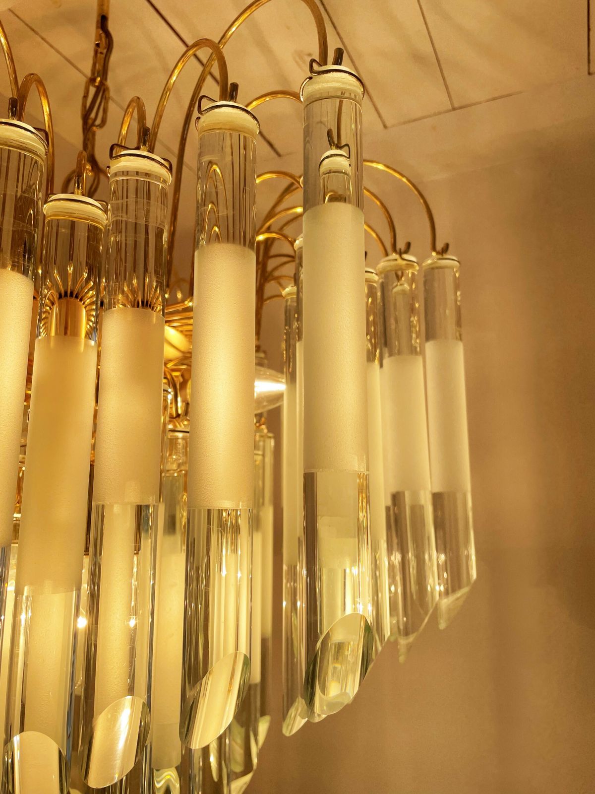 Vintage Italian Brass And Glass Chandelier, 1970s photo furniture