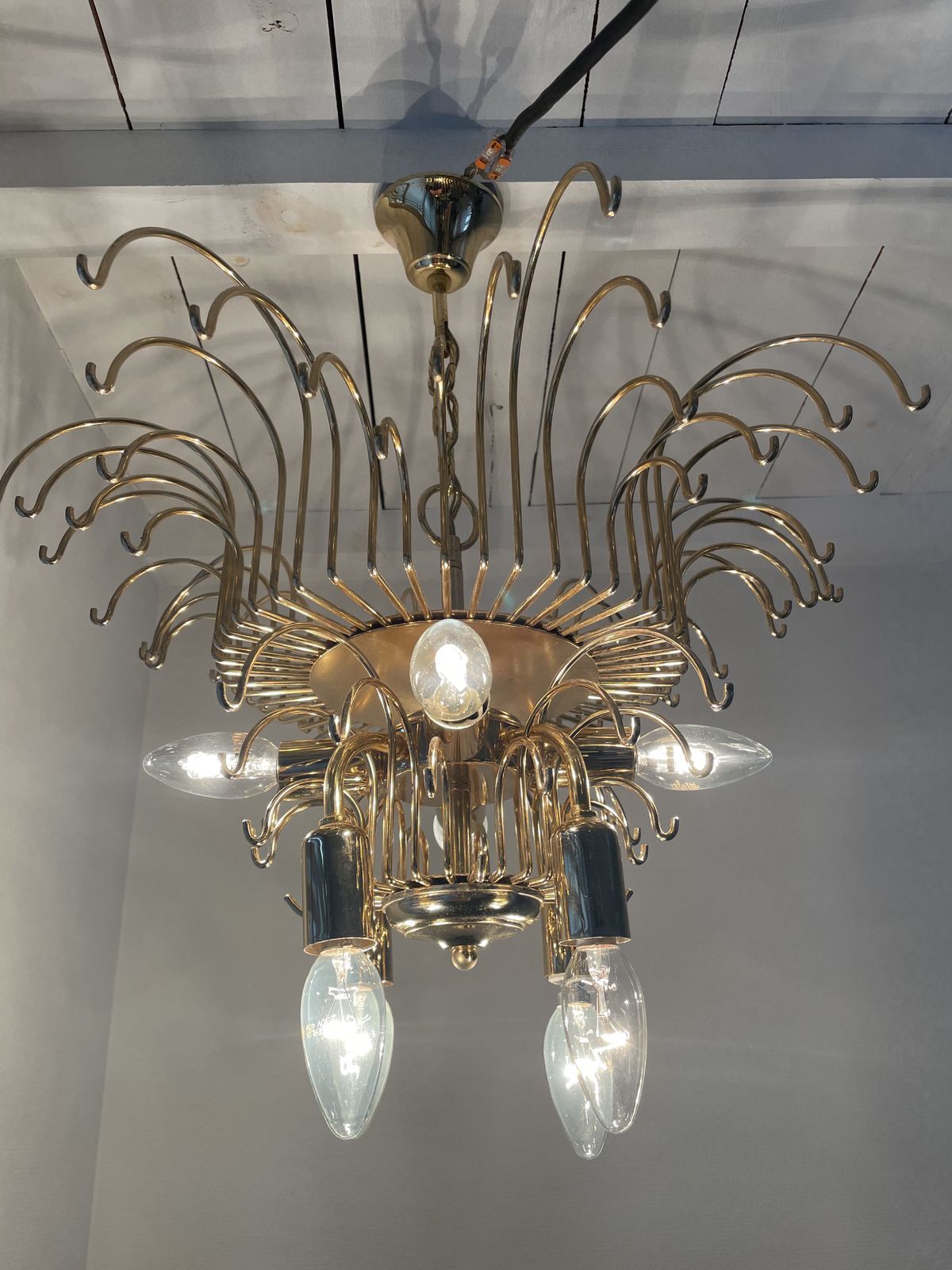 photo for sale Vintage Italian Brass And Glass Chandelier, 1970s