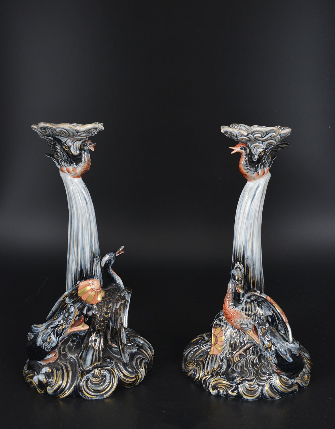 photo furniture 20th Century Pair Keller & Guerin French Pottery Candlesticks Lunéville Saint Clement