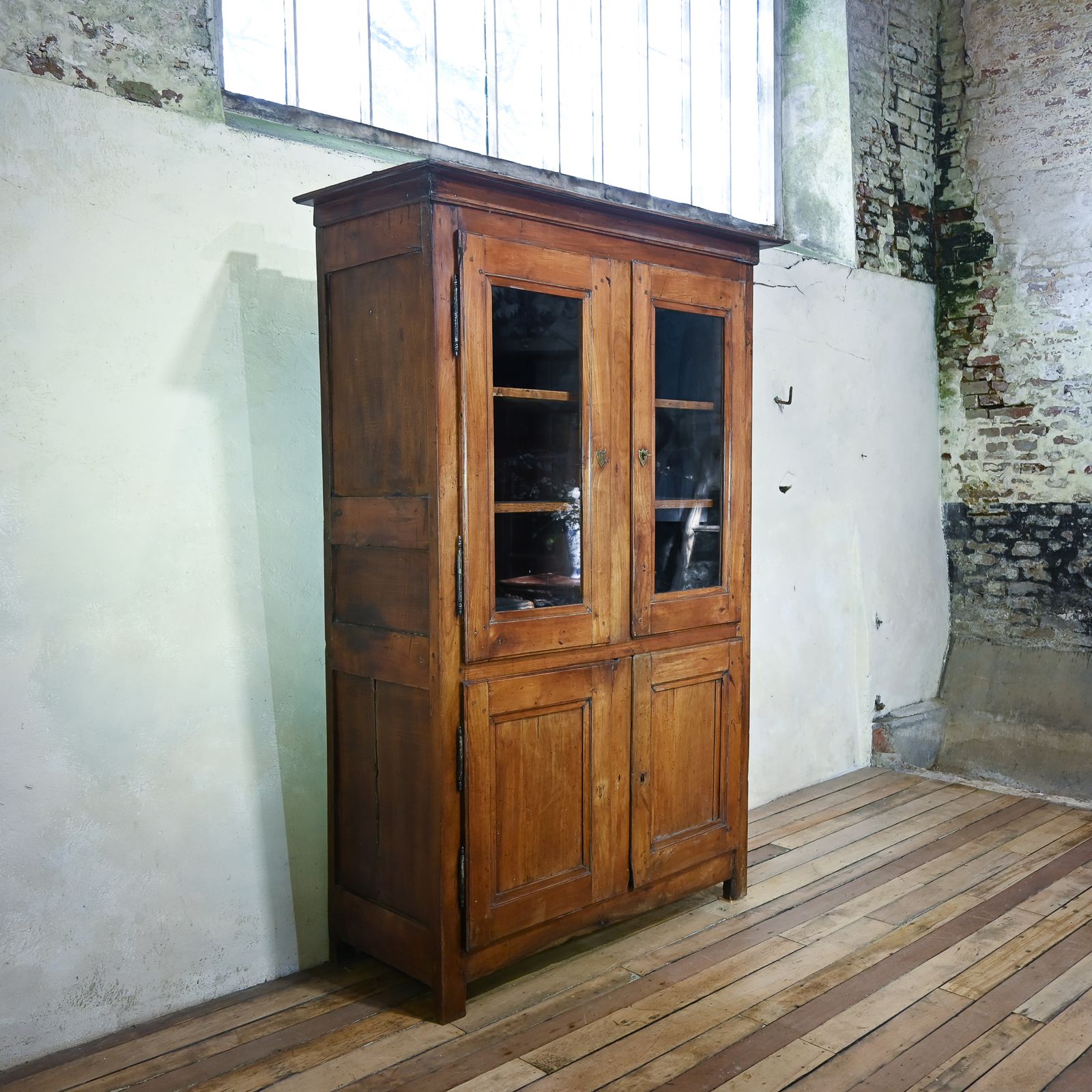 A Charming Mid 19th Century French Cherrywood Glazed Cabinet Bookcase photo for sale