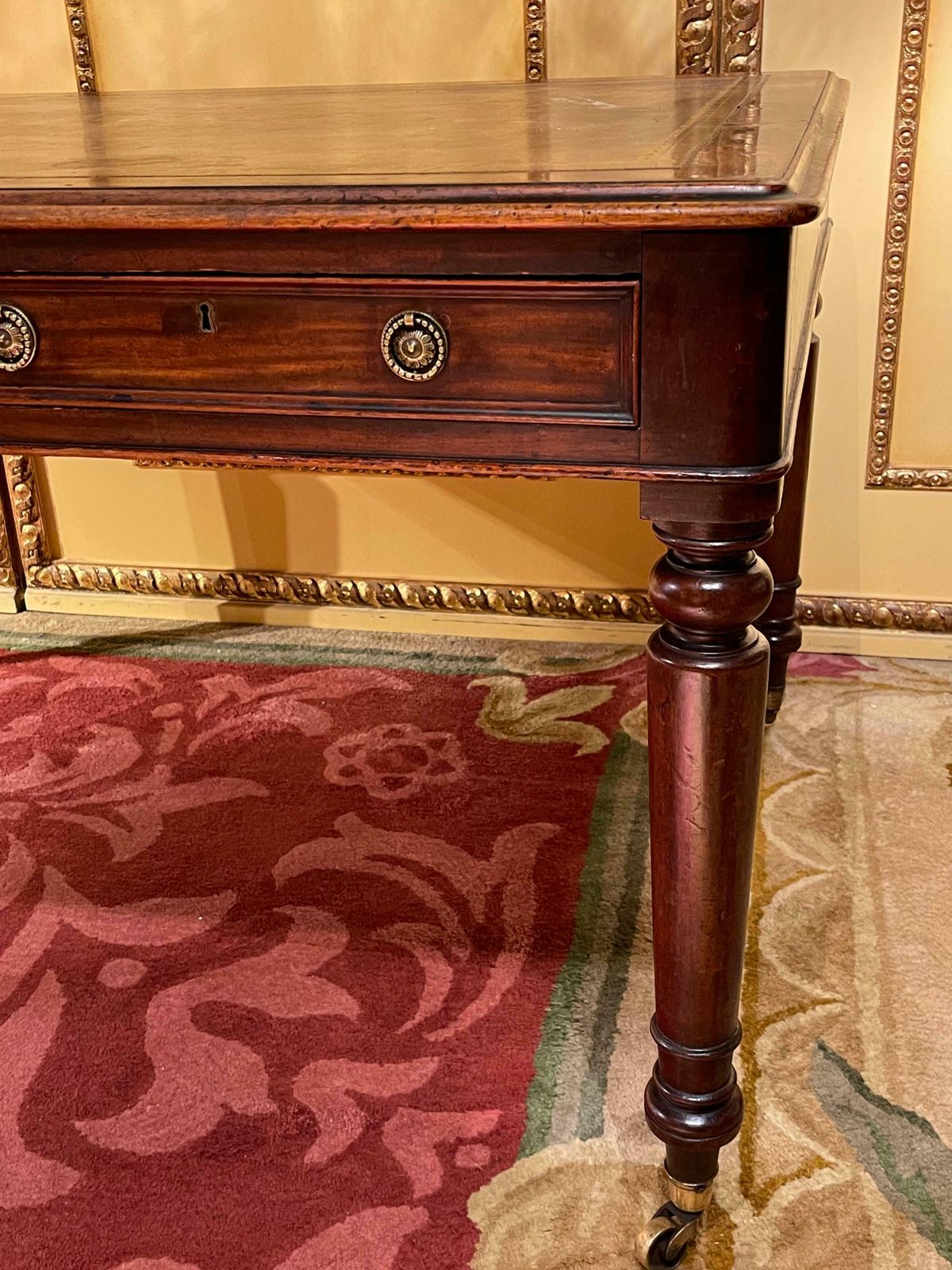 19th Century Victorian English Partner Desk Column Shaped Legs Writing Table photo 3654.0