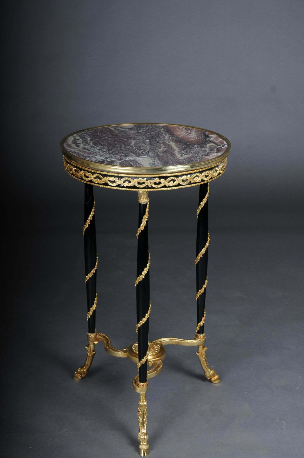 20th Century Majestic Empire Side Table/Gueridon Beechwood, Marble, Round, Black photo furniture