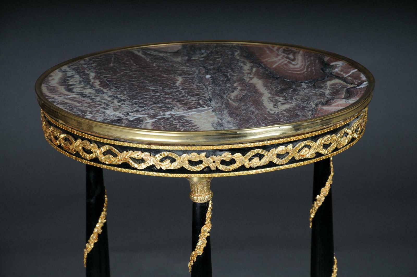 2349.0 20th Century Majestic Empire Side Table/Gueridon Beechwood, Marble, Round, Black photo