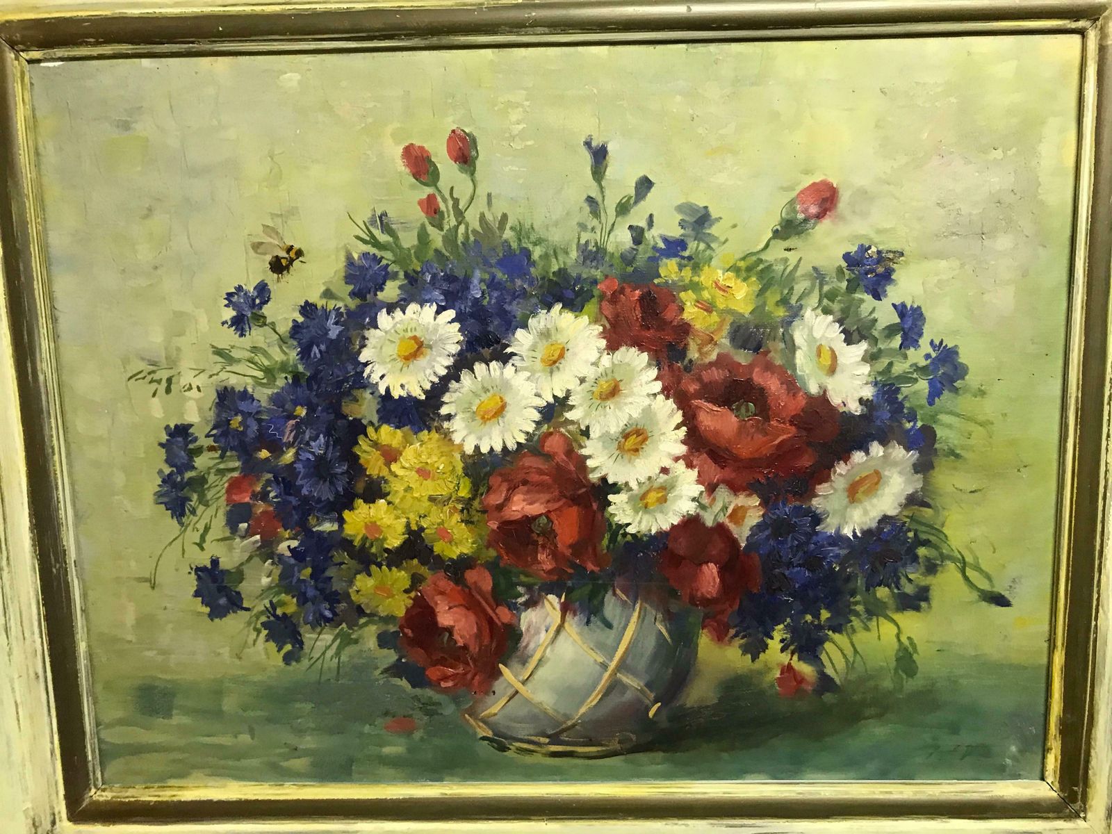 Beautiful Still Life Painting Flowers Colourful 20th Century Canvas photo for sale