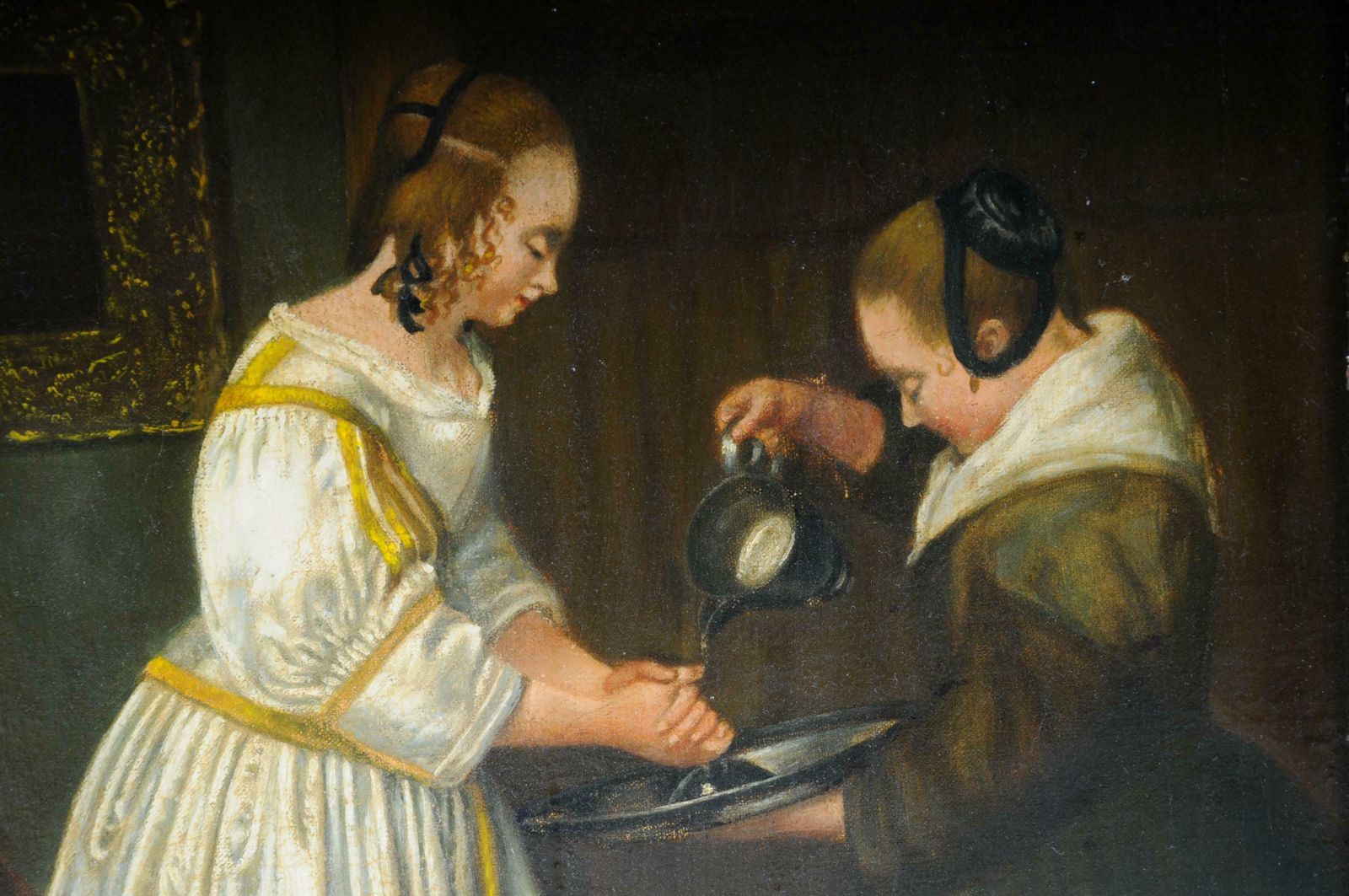 Old Oil Painting After J. Vermeer Manner Old Master Circa 1900 photo vintage