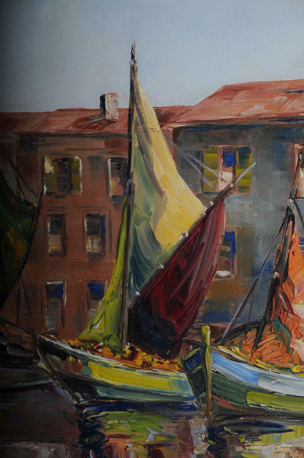 Oil Painting Fish Harbour Of St. Tropez  20th Century photo buy