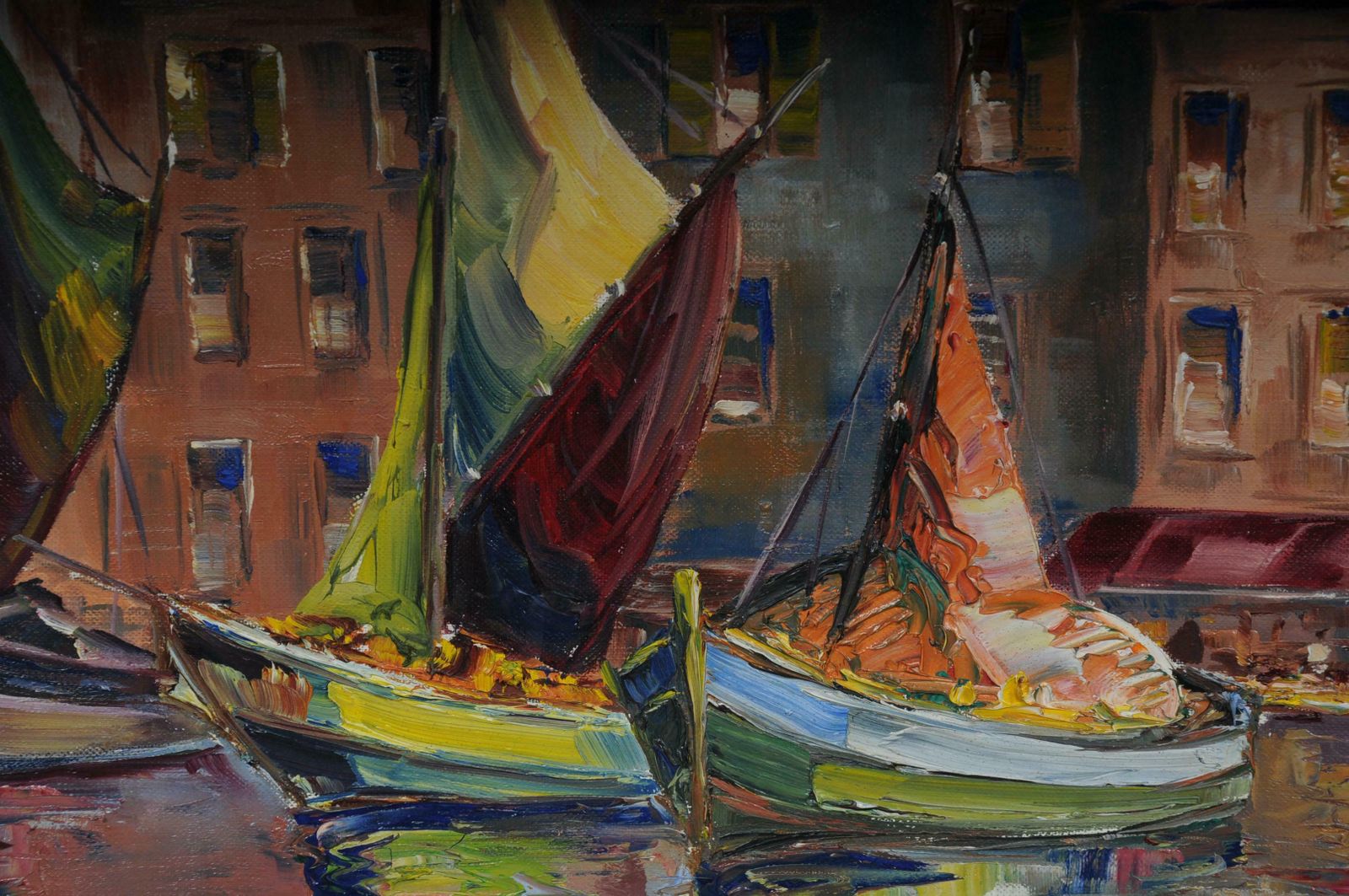 1462.0 Oil Painting Fish Harbour Of St. Tropez  20th Century photo