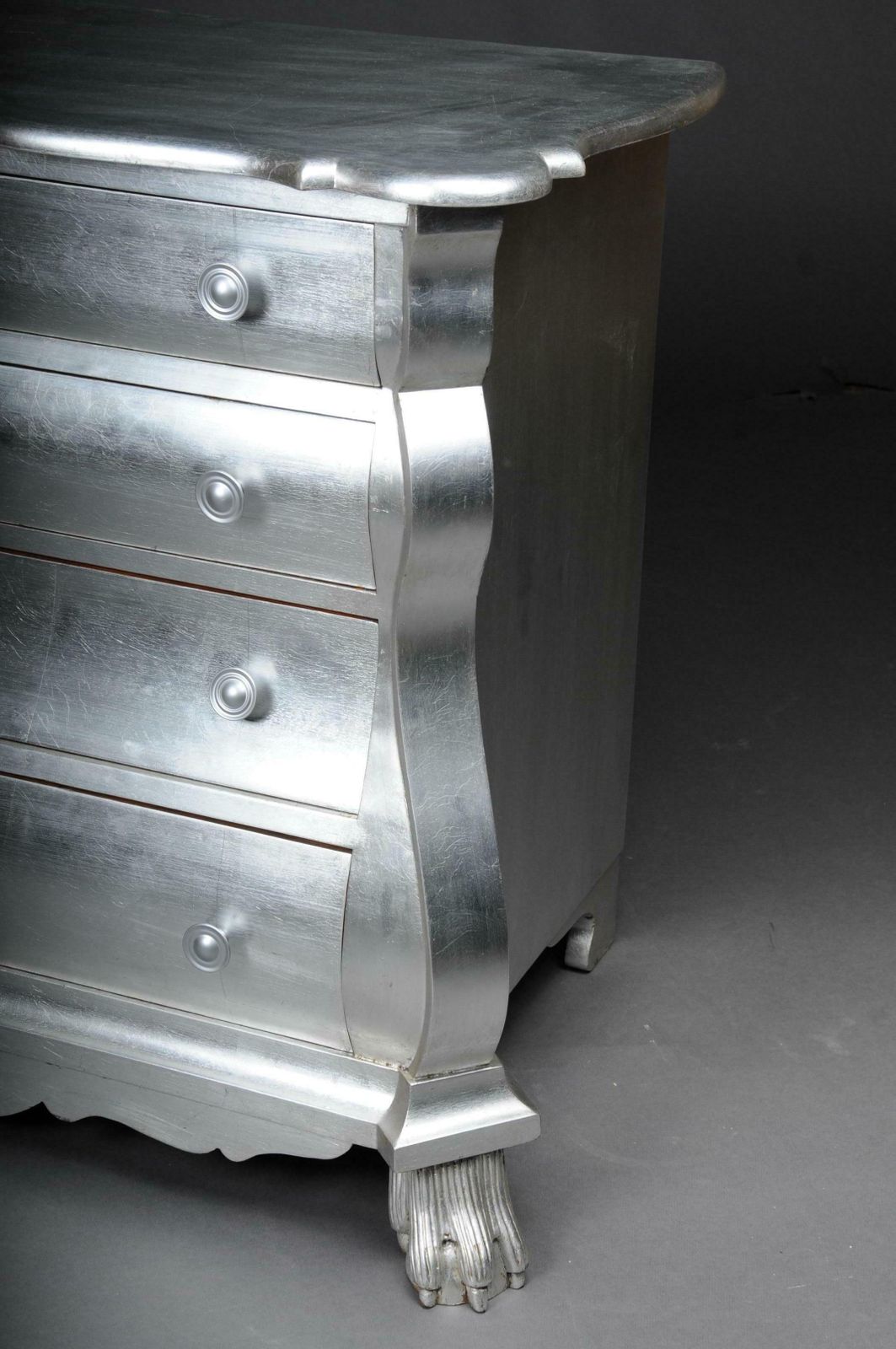 Modern Designer Baroque Chest Of Drawers, Silver Leaf photo vintage