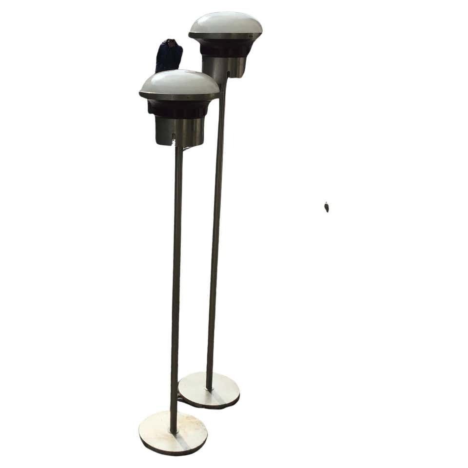 Sergio Mazza ‘Tau’ Couple Floor Lamp Metal Crome Glass 1960 Italy