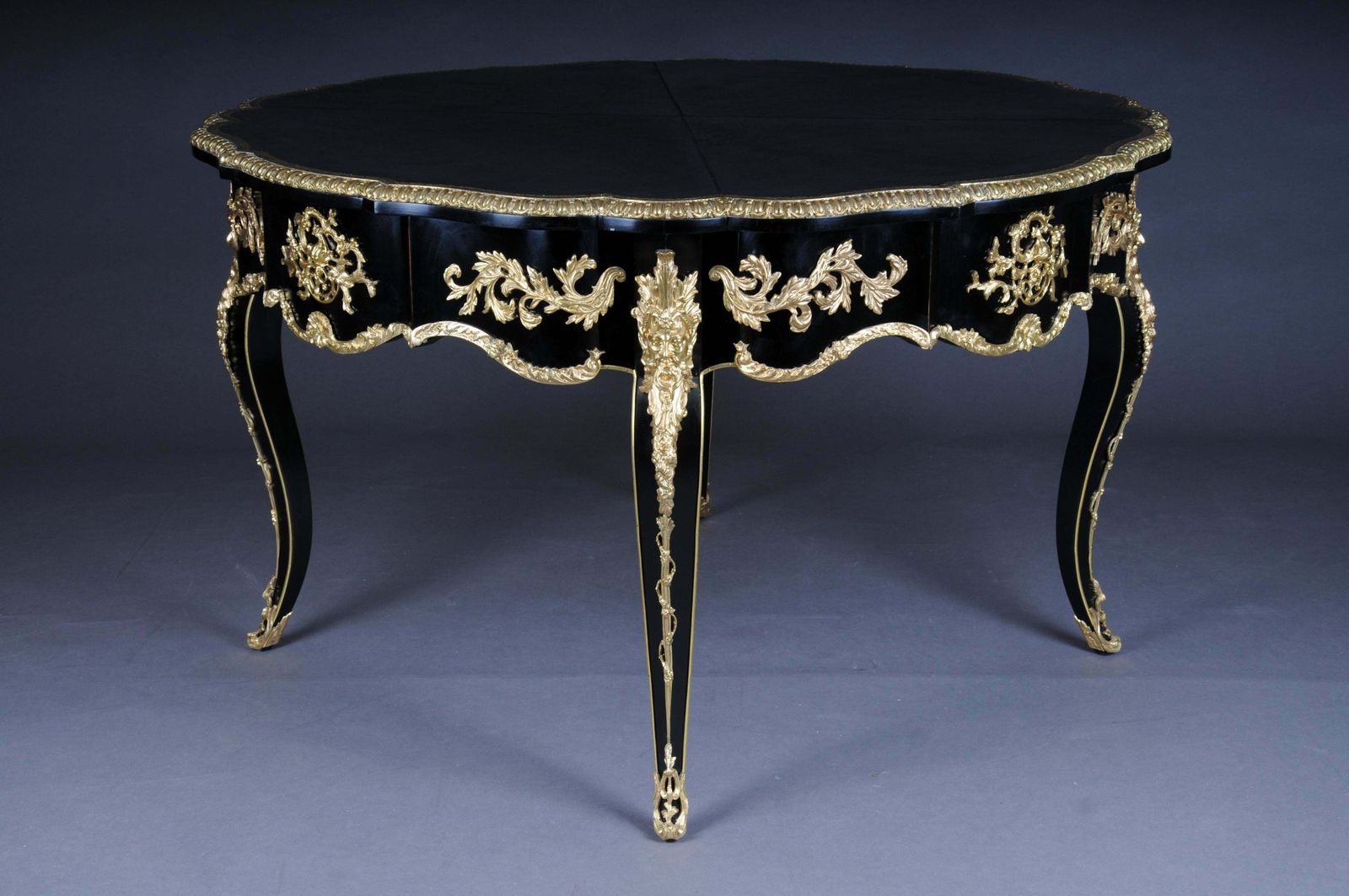 Furniture 20th Century Louis XV Style French Salon Table, Black Gold photo