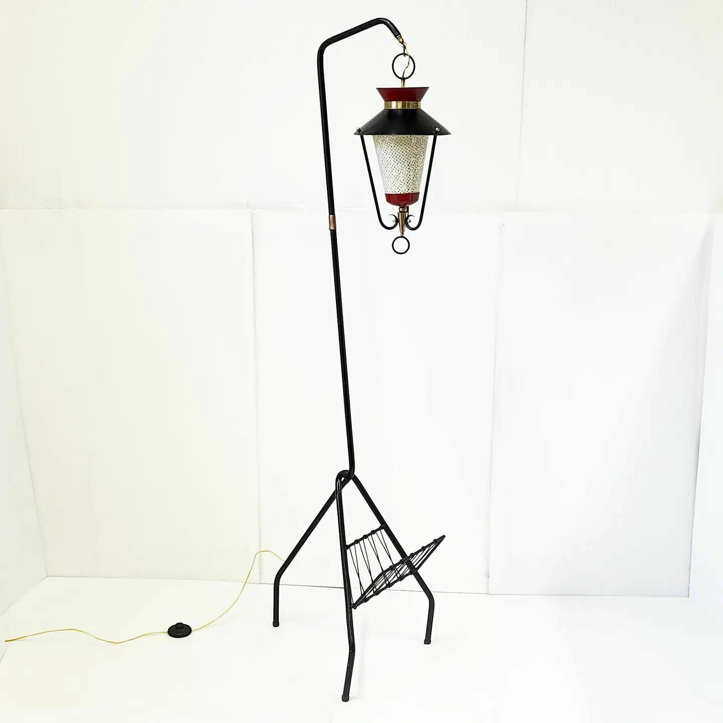 Vintage Lantern Floor Lamp 1950 Maison Arlus Brass Gold & Steel 1950s 50s