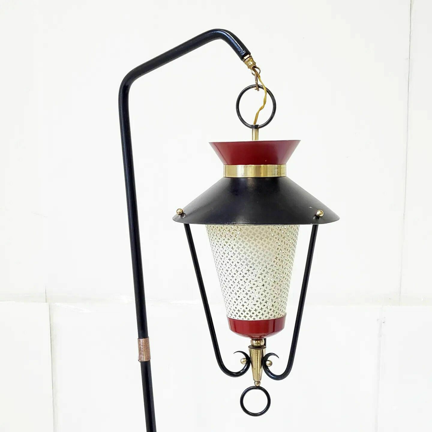 Vintage Lantern Floor Lamp 1950 Maison Arlus Brass Gold & Steel 1950s 50s photo furniture