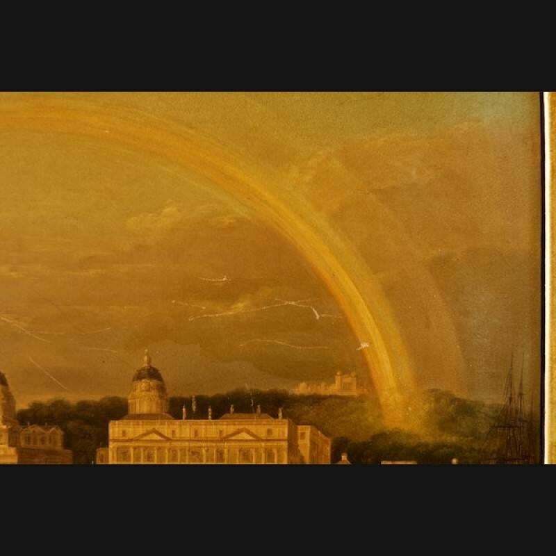 19th Century Romantic Painting With City View photo vintage