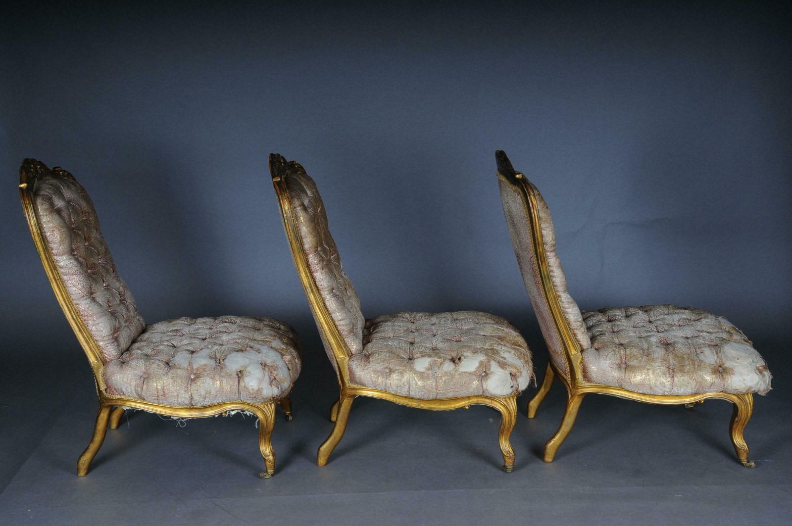 3 French Salon Lounge Chairs From The Bellevue Palace In Berlin, Gold From 1890 photo vinterior