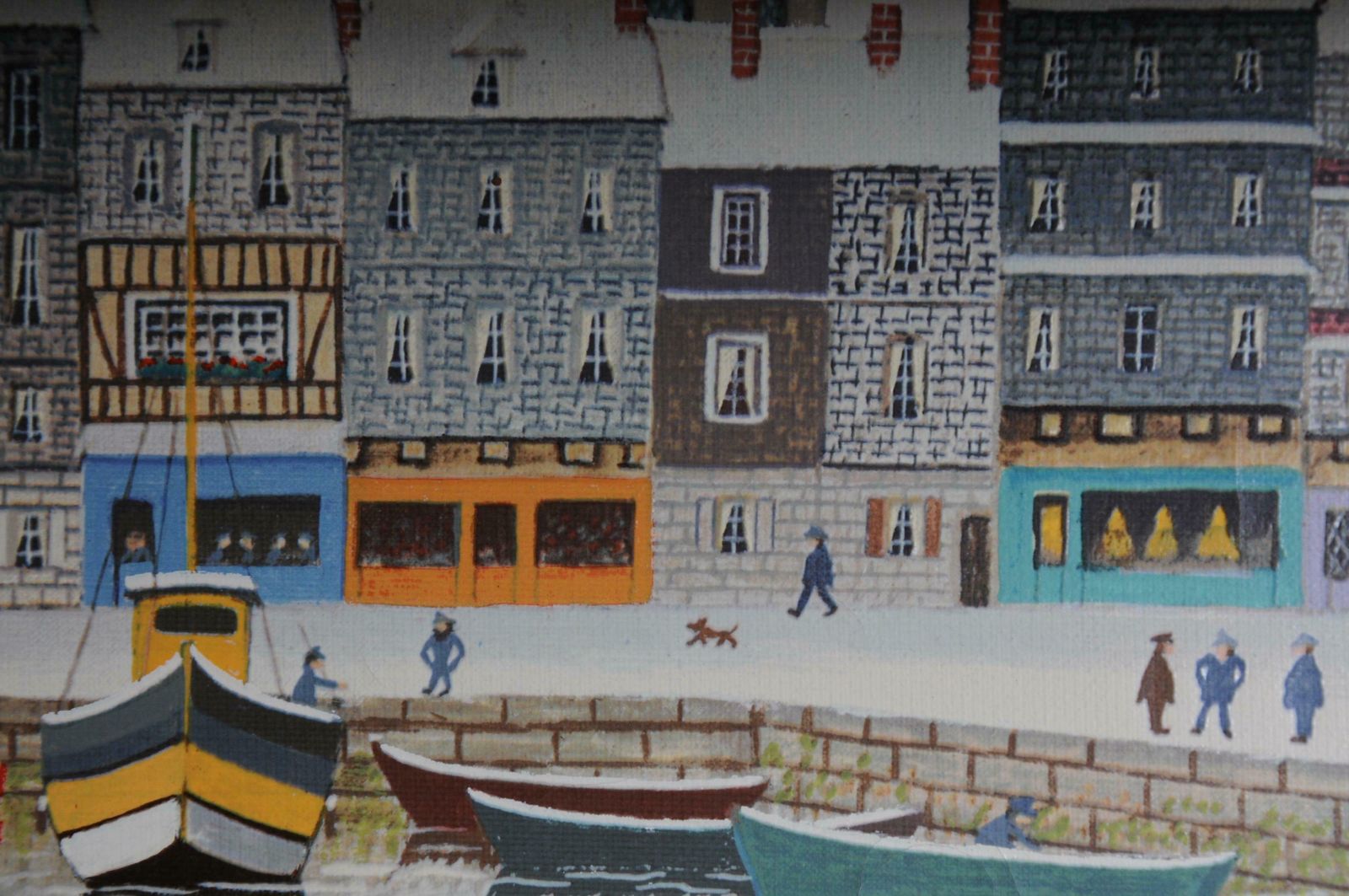Oil Painting By André Bouquet Harbor In Winter photo vintage