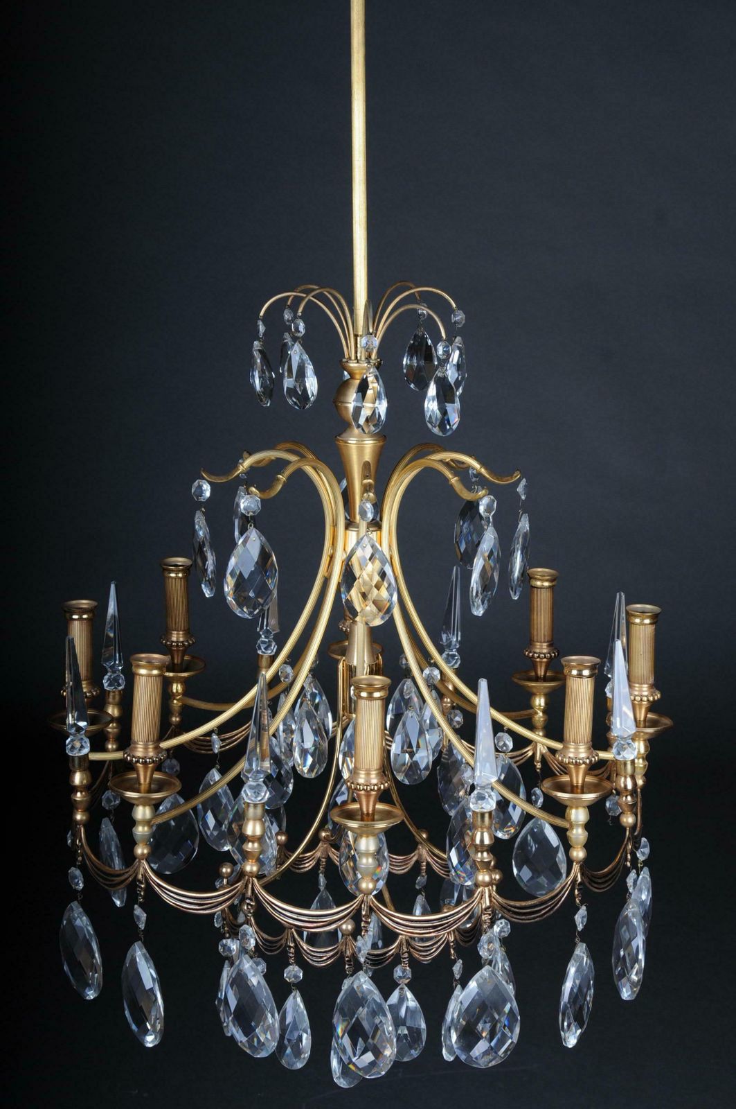 20th Century Large Gold Plated Brass Chandelier / Chandelier photo for sale