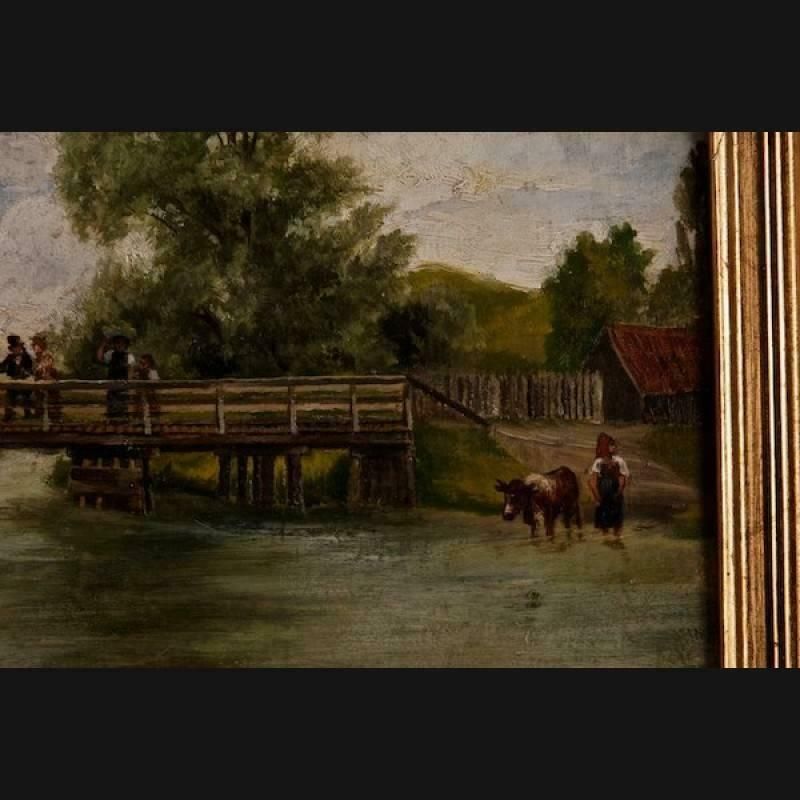 19th Century Painting Landscape With Children Playing photo Art