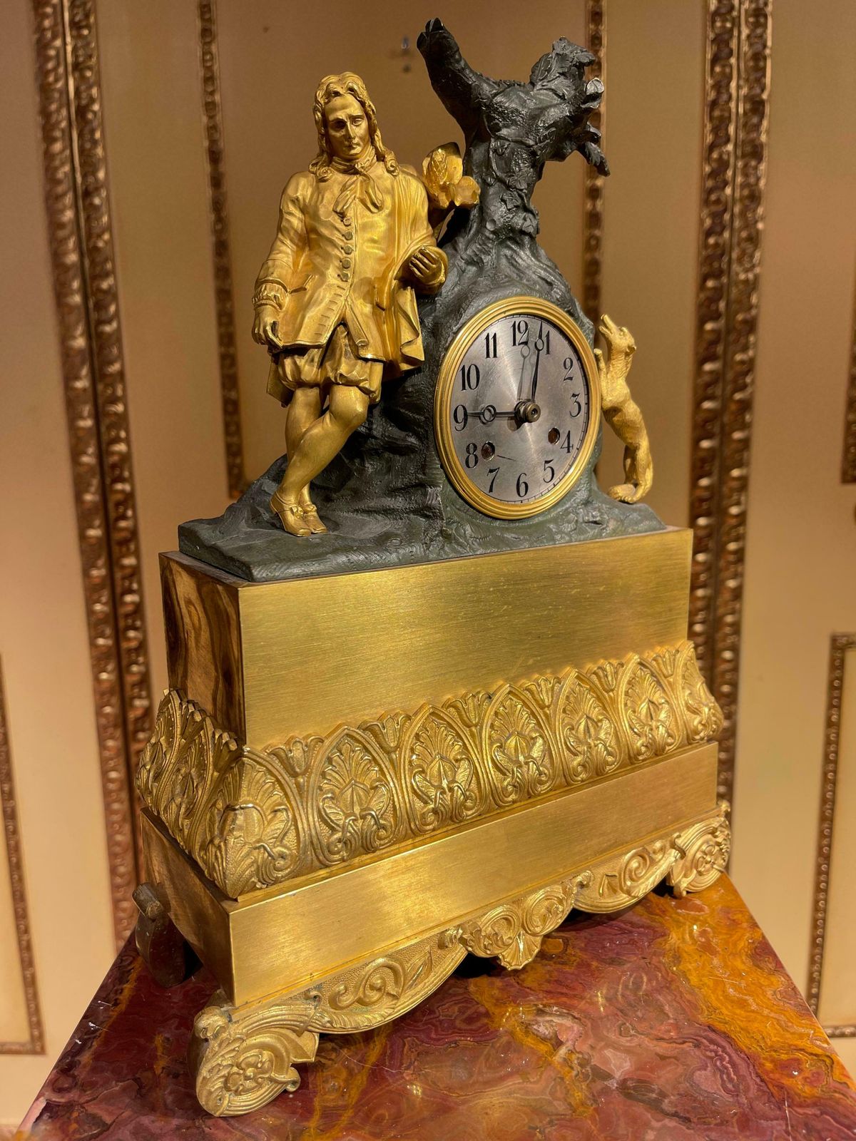Antique Mantel Clock From Around 1850, France, Fire Gilded photo furniture