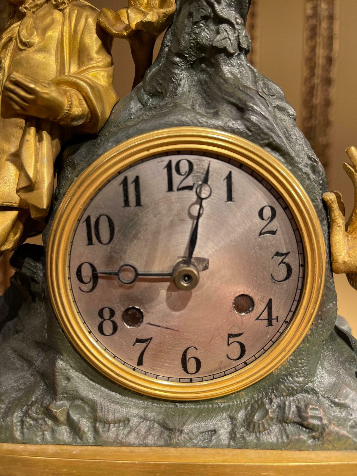 photo furniture Antique Mantel Clock From Around 1850, France, Fire Gilded