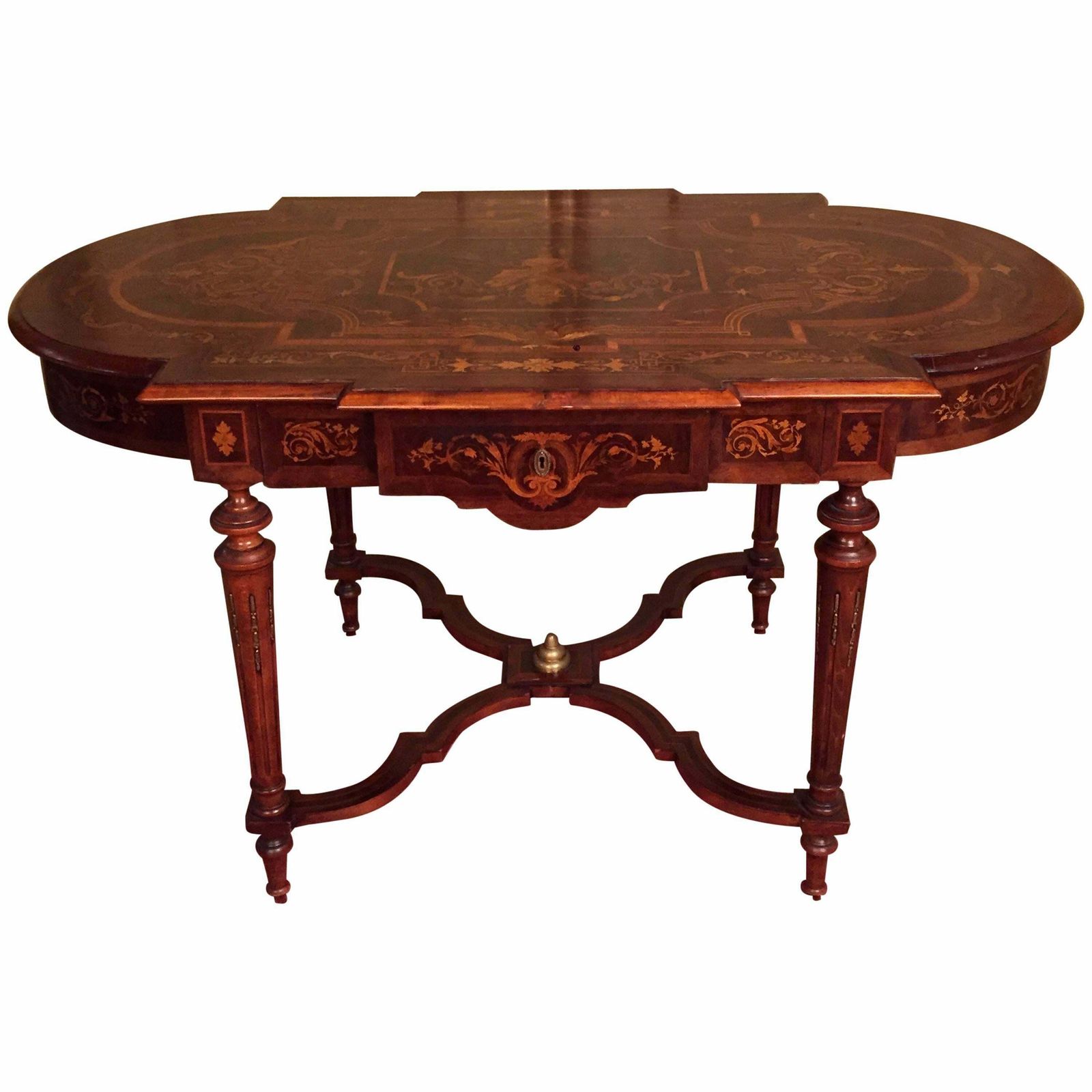 19th Century Marquetry Salon Table Louis XVI With Noble Veneer