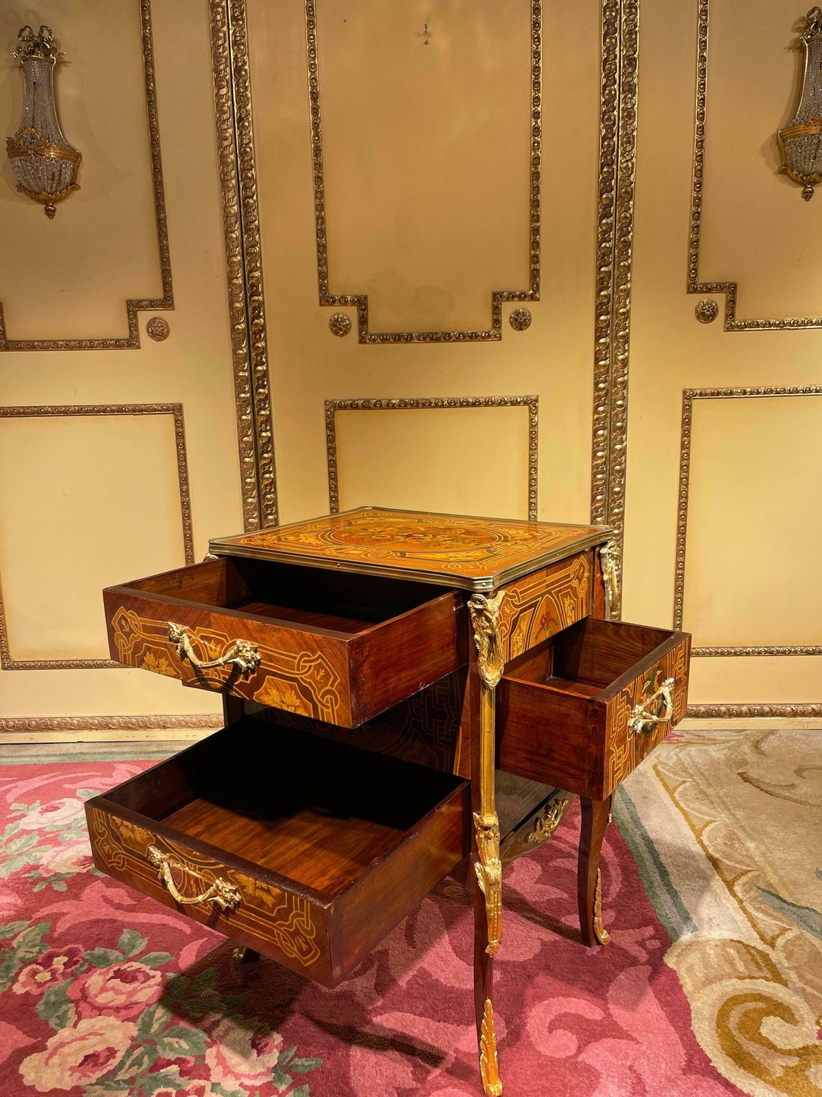 20th Century Side Table Chest Of Drawers Napoleon III Marquetry photo vinterior