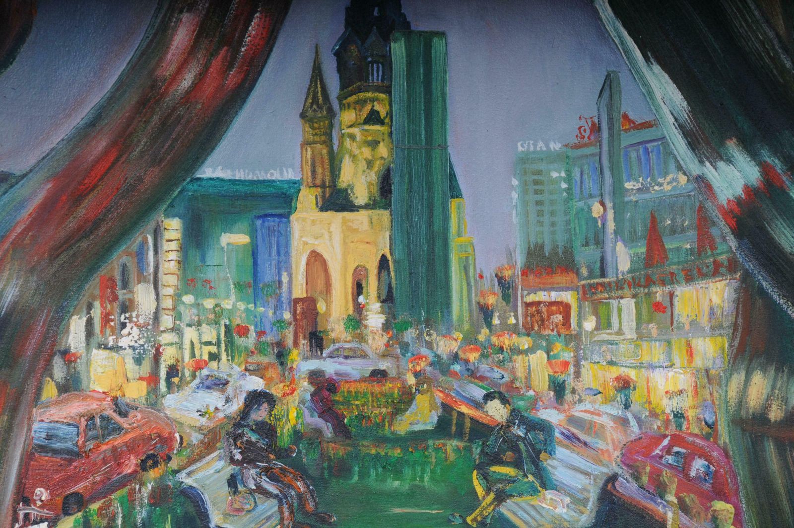 Painting Berlin City West View Kudamm / Kurfürstendamm Sign. A. Zaher photo for sale