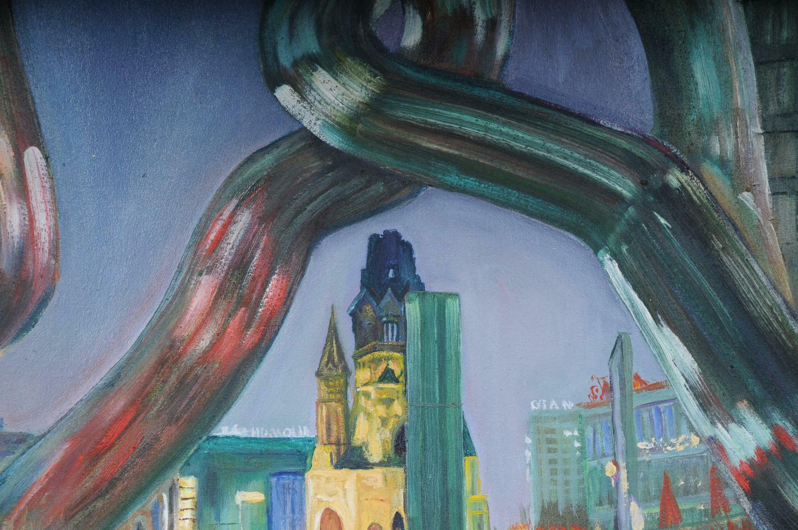 Painting Berlin City West View Kudamm / Kurfürstendamm Sign. A. Zaher photo Art