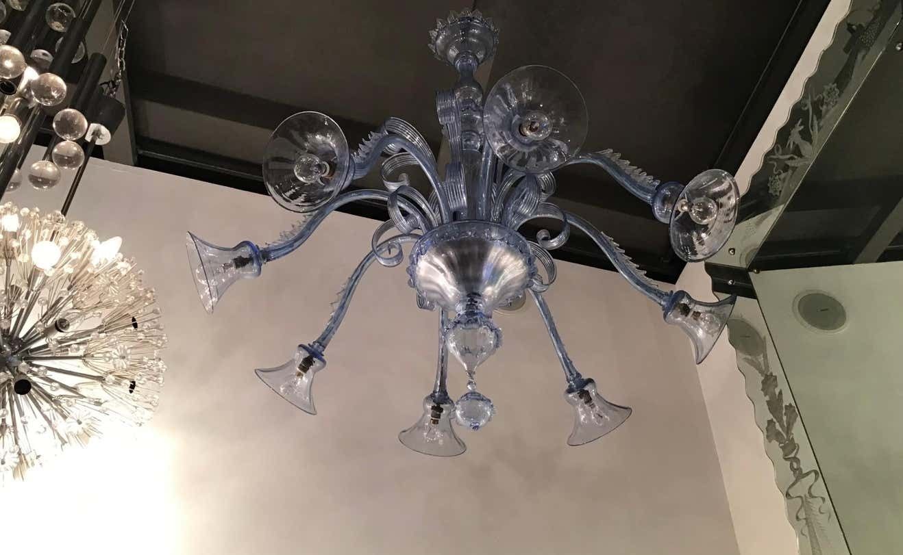 Venini Chandelier 8 Lights Murano Glass 1940 Italy photo vintage