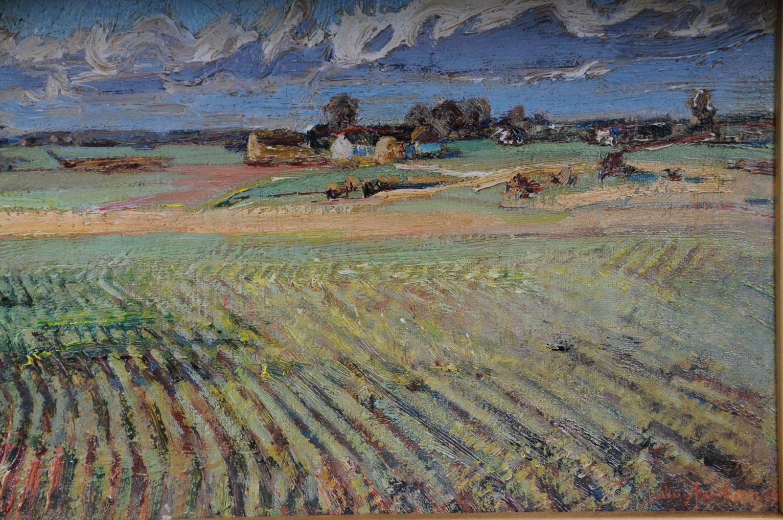photo furniture Impressionistic Oil Painting Idyllic Autumn Landscape Signed, 20th Century