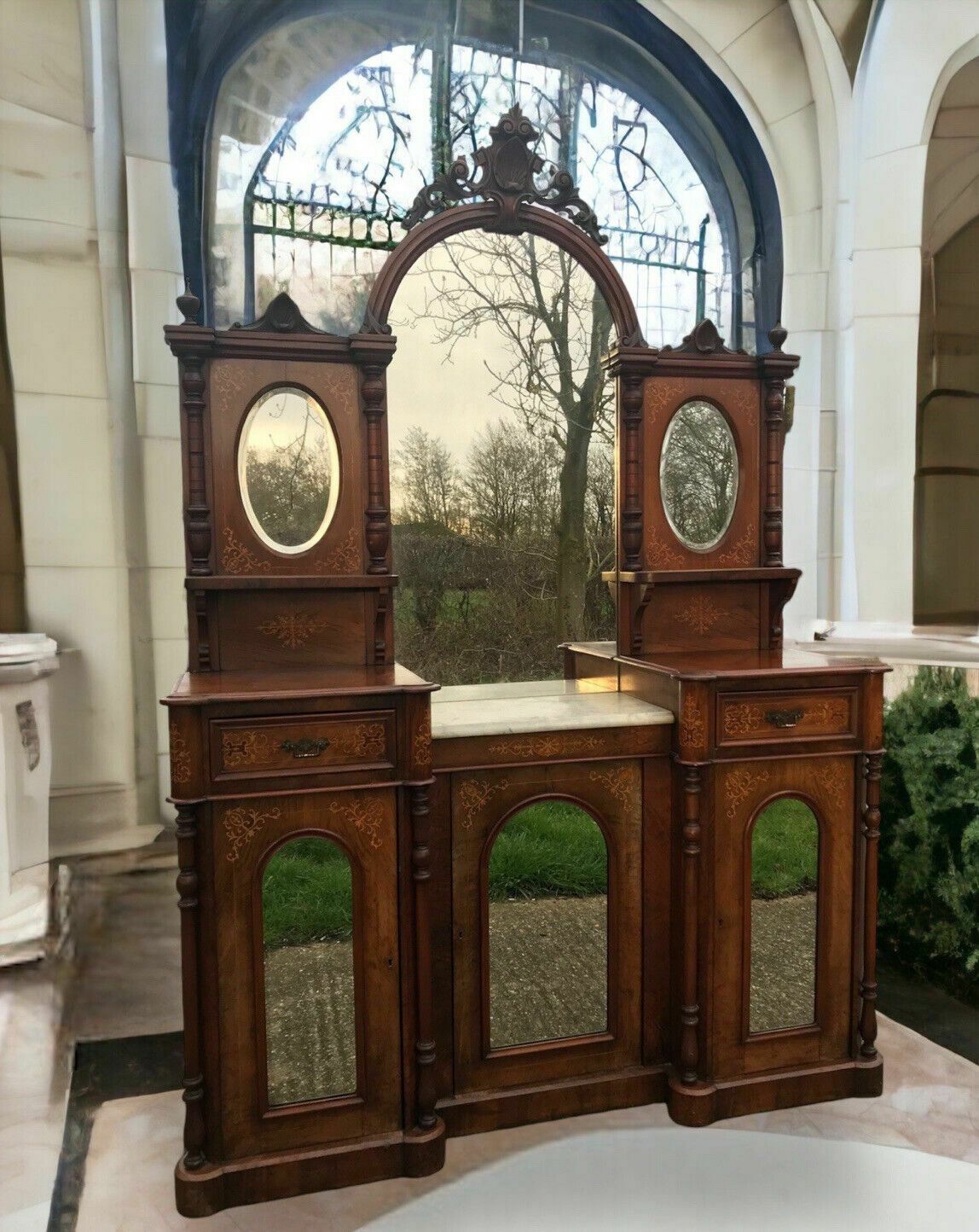 Antique Victorian Walnut Credenza Chiffonier Dresser Potential Sink Vanity Unit photo 1695.0