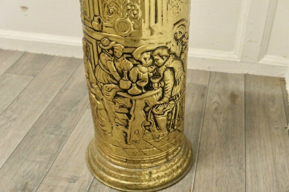 Arts And Crafts Embossed Brass Stick Stand, Umbrella Stand photo Home Decor