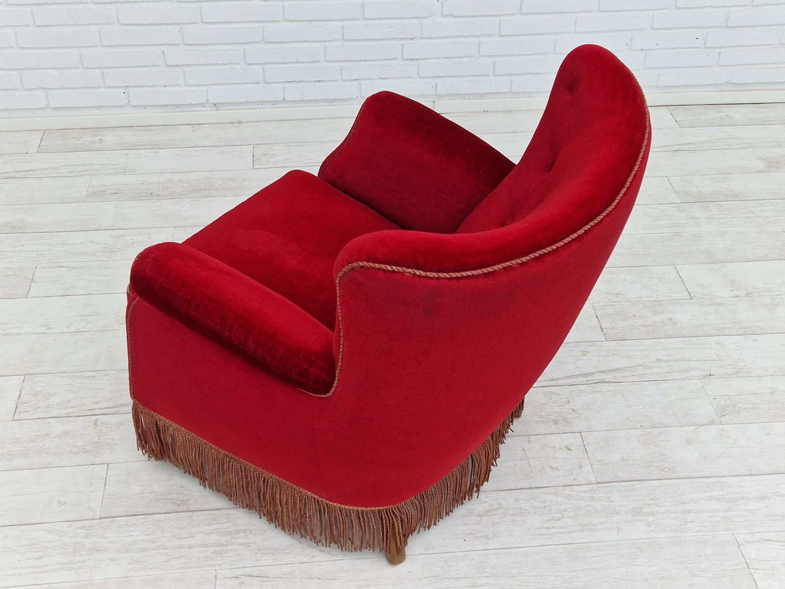 1960s, Danish Vintage Armchair In Cherry Red Velvet. photo for sale