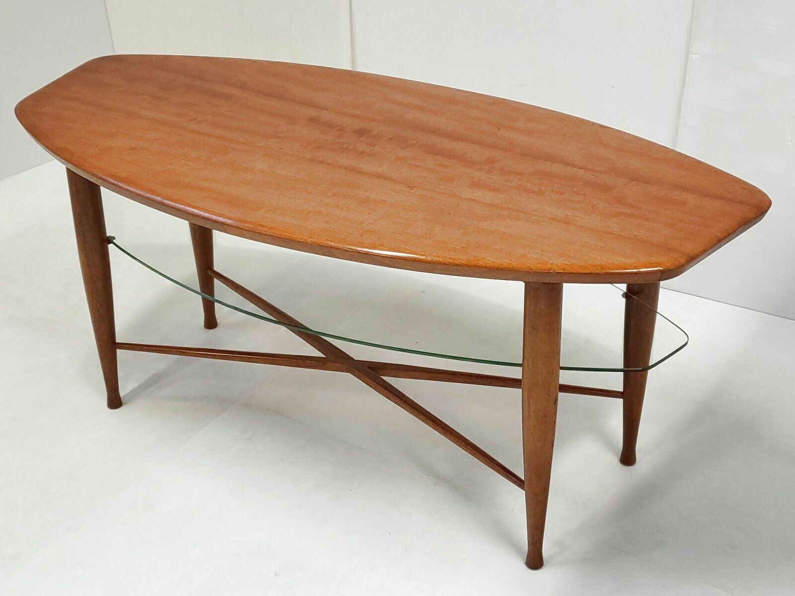 863.0 Scandinavische Salontafel 1960 Vintage Dubbel Blad Teak & Glas 60s 1960s photo
