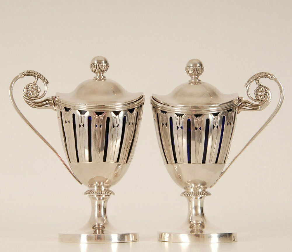 2649.0 Early 19th Century Sterling Silver French 1st Empire Napoleonic Mustard Pots, Set Of 2 photo