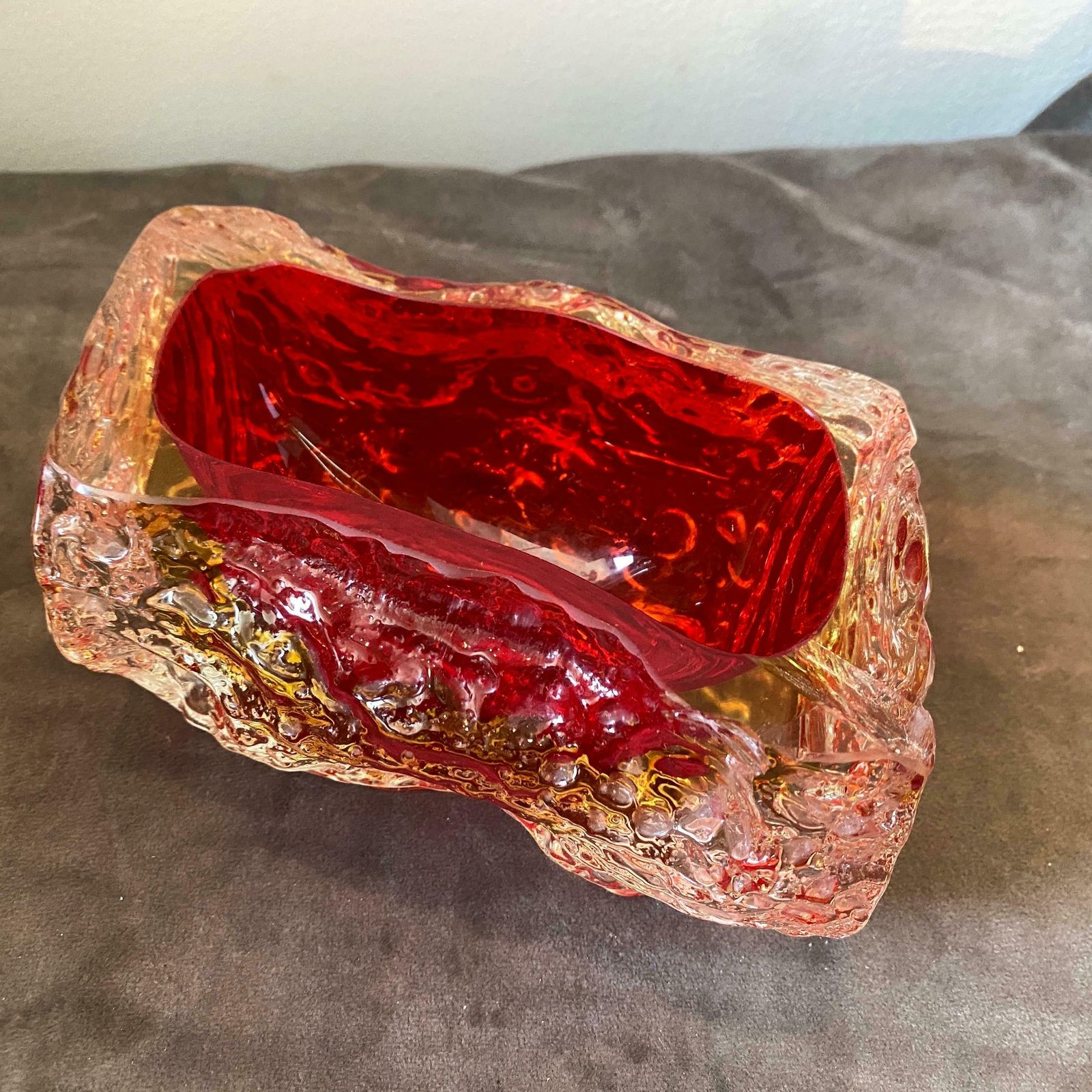 1970s Mandruzzato Modernist Red Sommerso Murano Glass Ashtray photo for sale