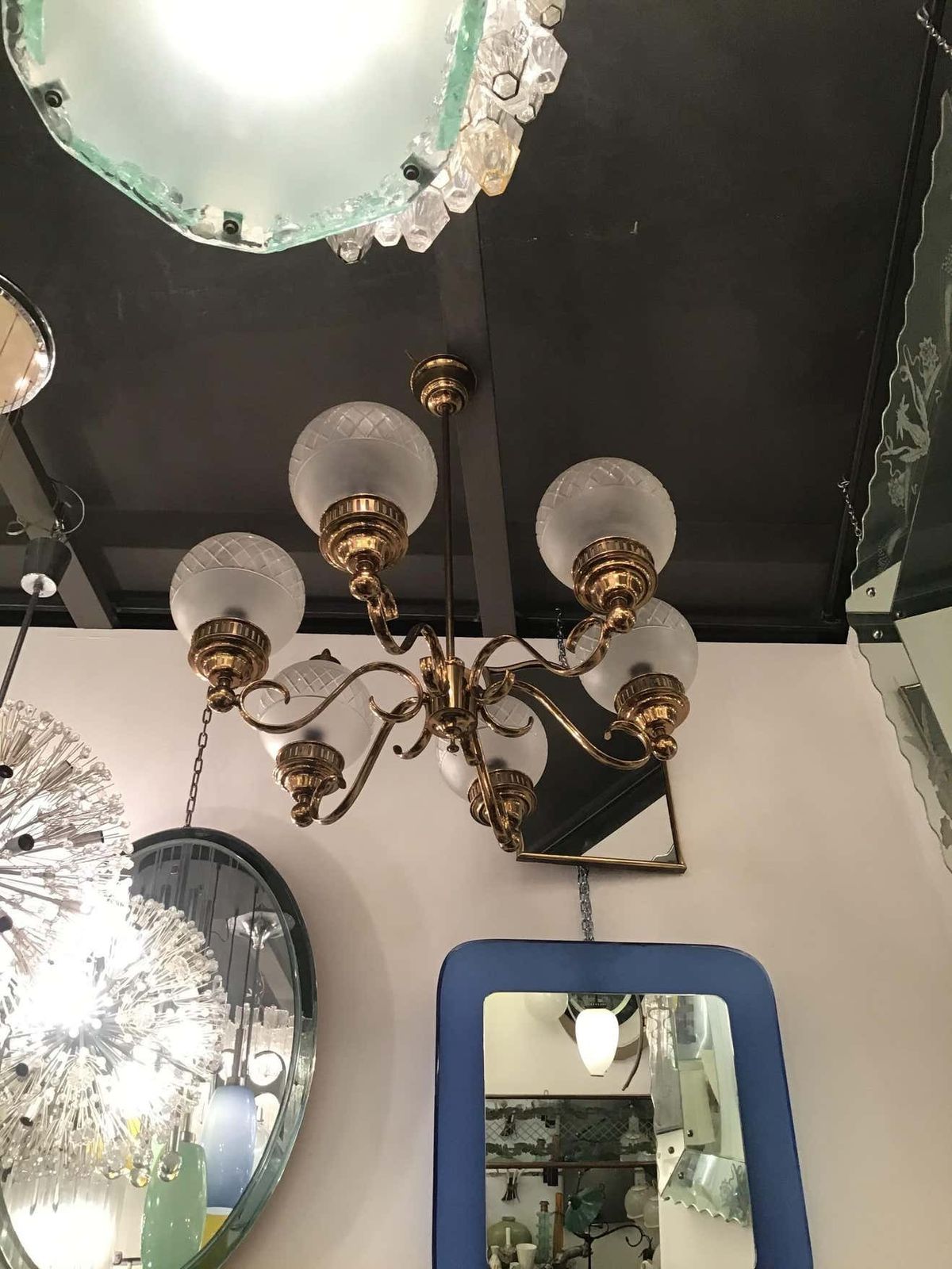 Arredoluce Chandelier Brass Glass 1950 Italy photo Lighting