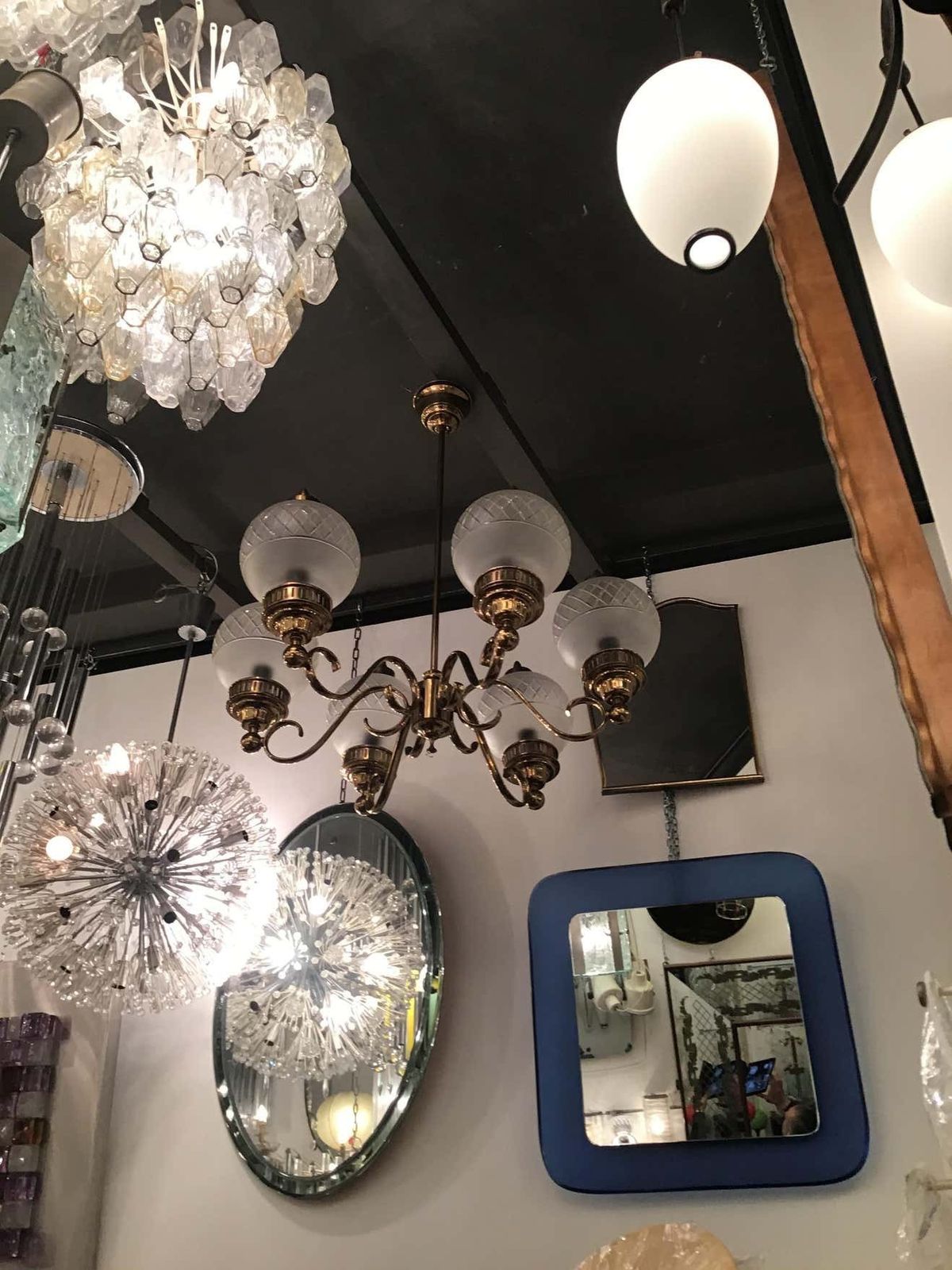 Arredoluce Chandelier Brass Glass 1950 Italy photo vintage