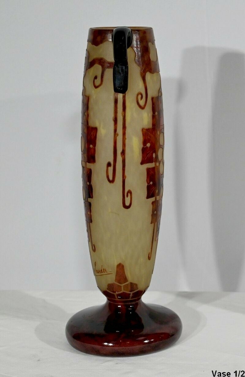 7467.5 Pair Of “French Glass” Vases, Signed Charder, Art Deco – 1920 photo