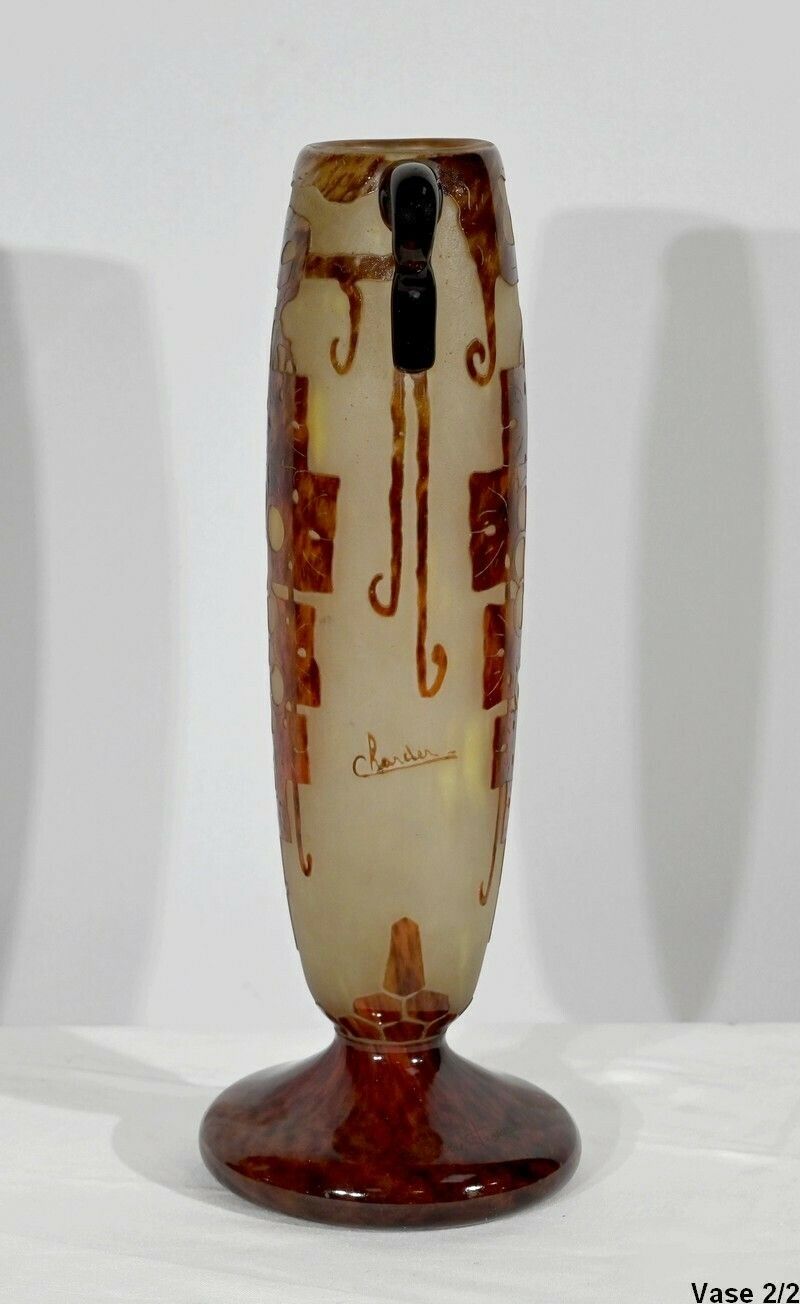 photo vinterior Pair Of “French Glass” Vases, Signed Charder, Art Deco – 1920