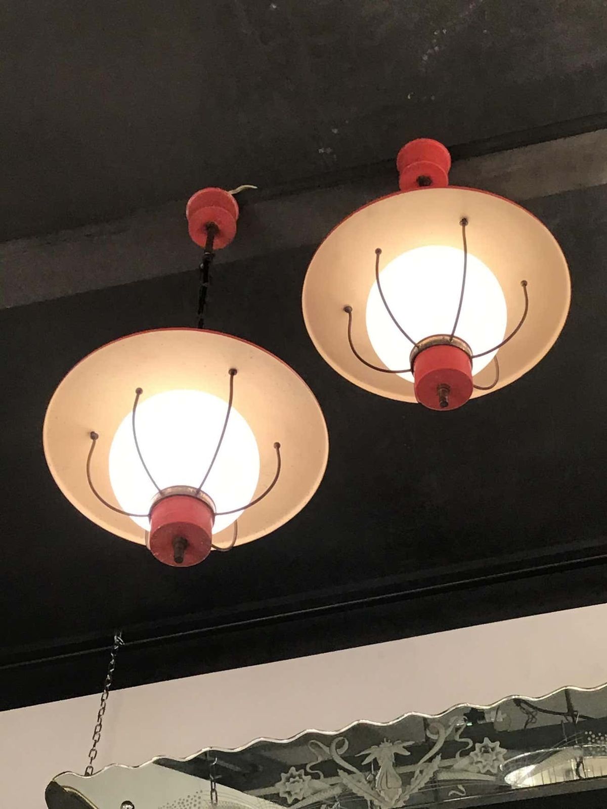 Stilnovo Couple Chandeliers Glass Metal Brass 1950 Italy photo buy
